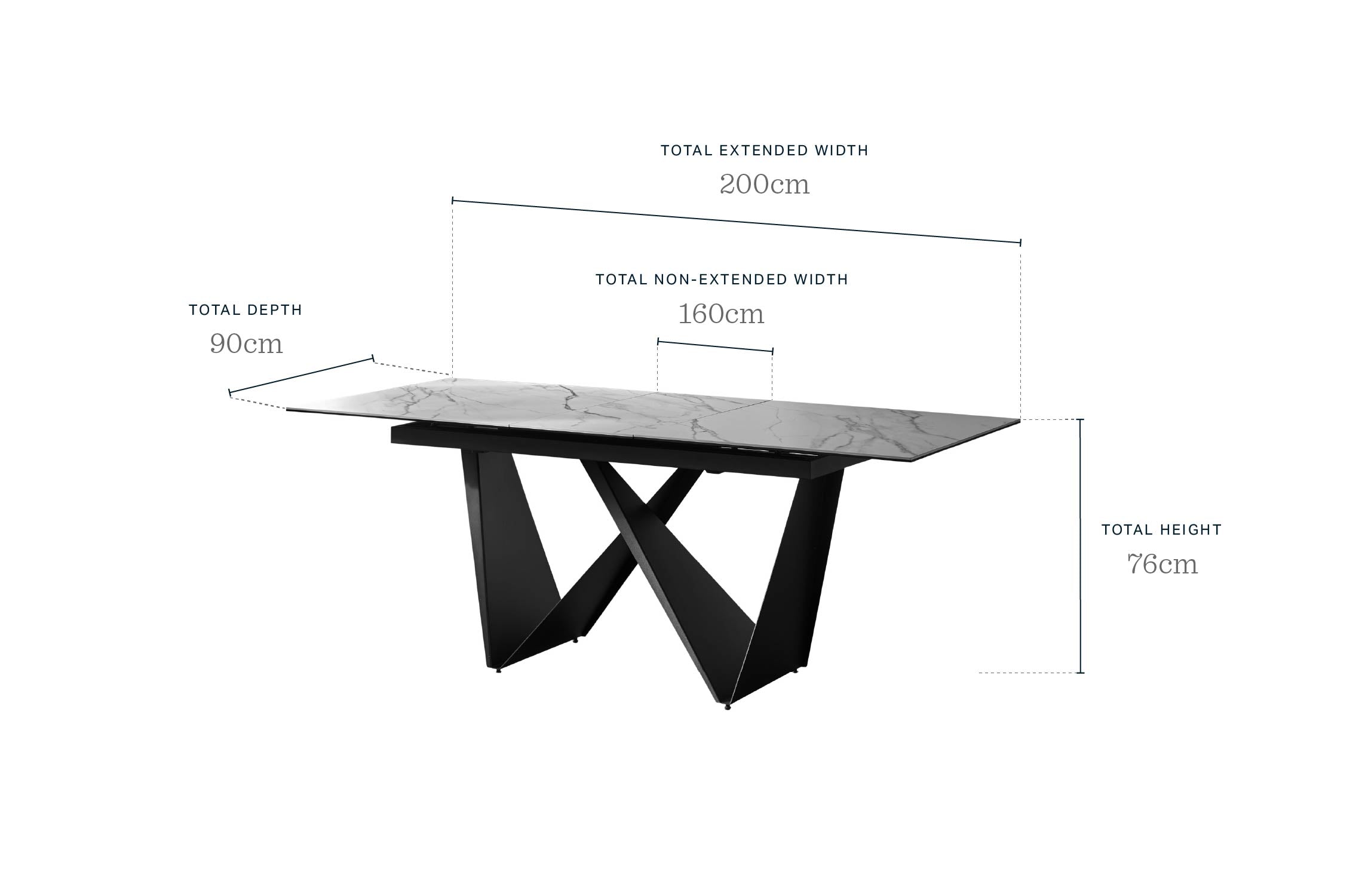 Calenzano dark grey ceramic extending 6 to 8 seater dining table