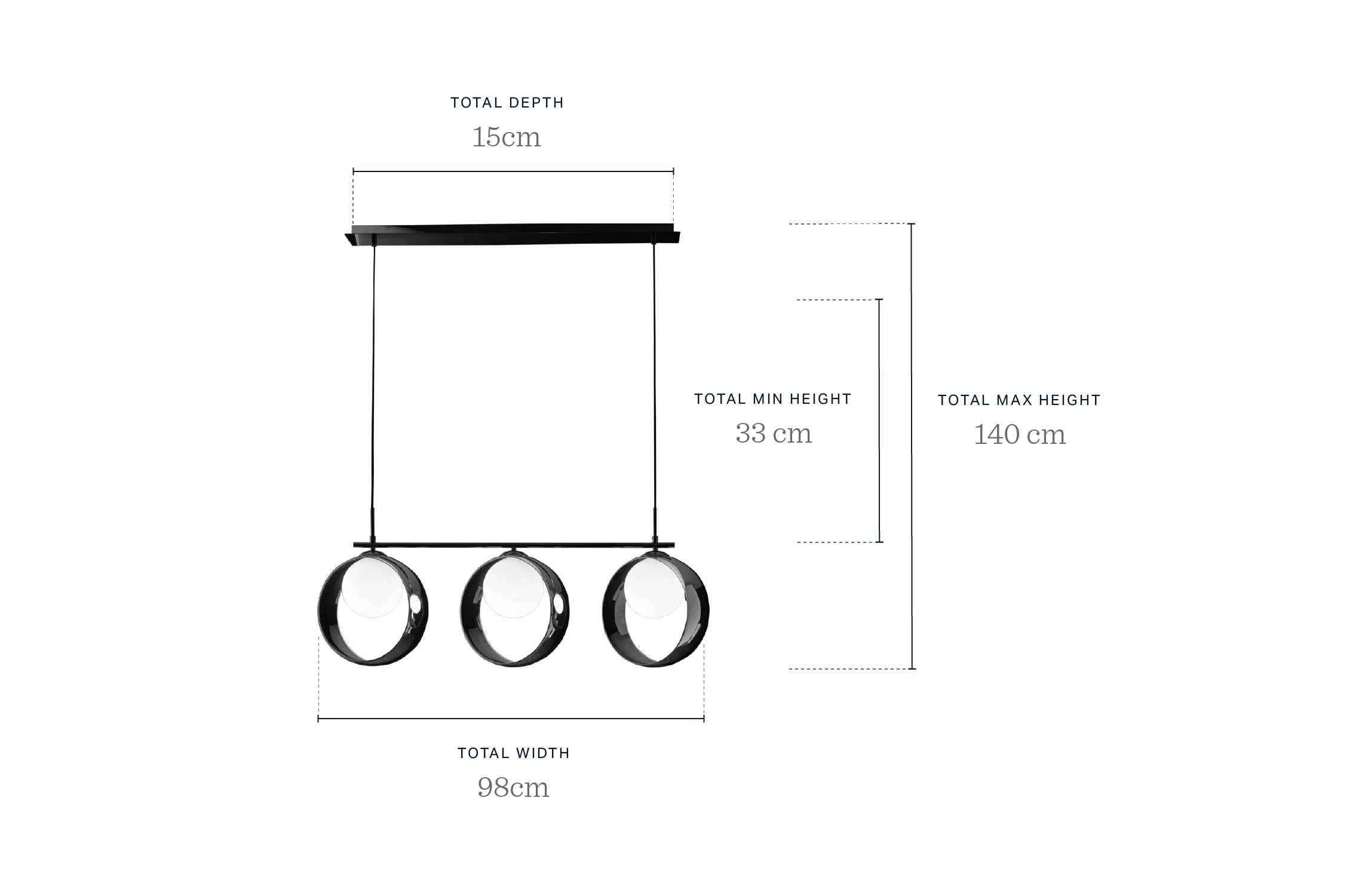 Chloe silver chrome glass 3 bar adjustable pendant