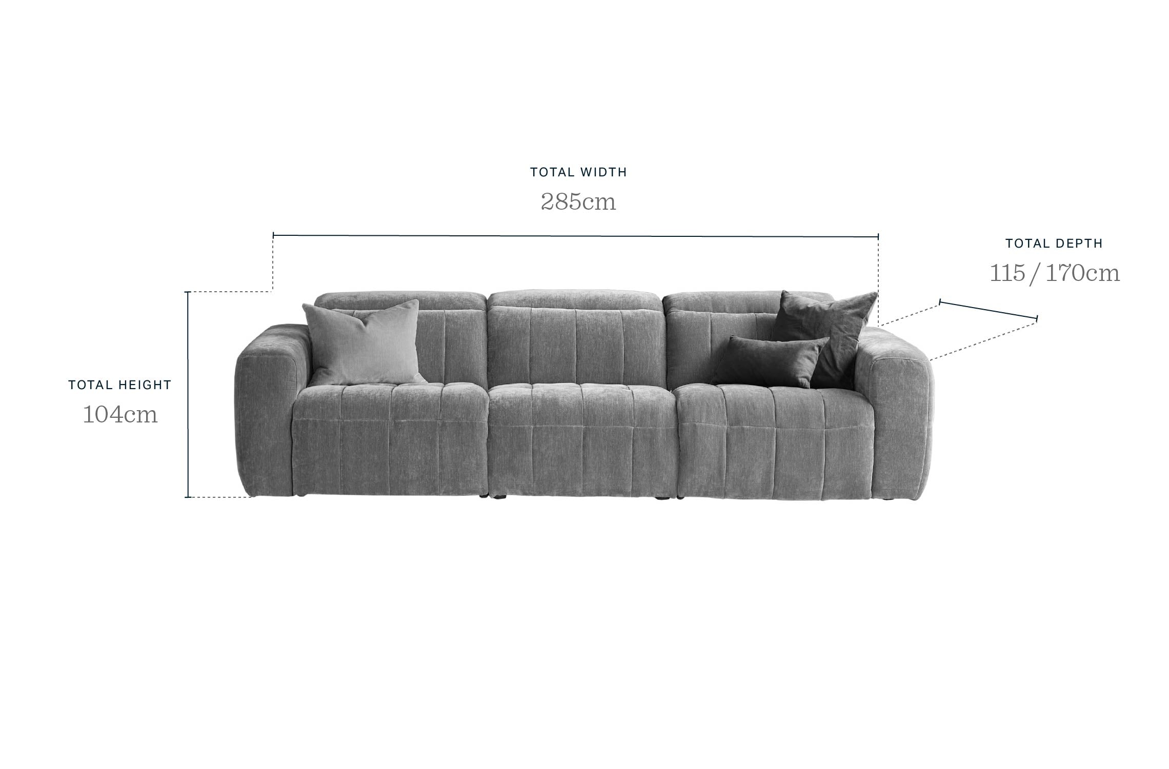 Skye light grey fabric 3 seater recliner sofa