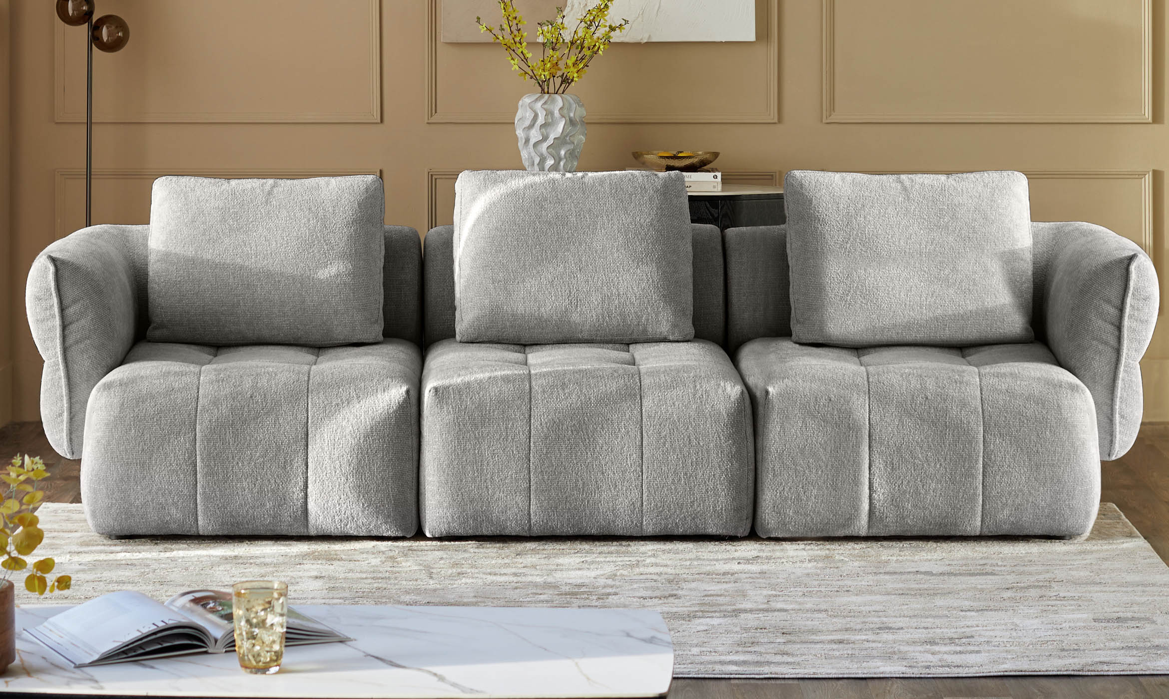 Lillian light grey fabric 3 seater sofa