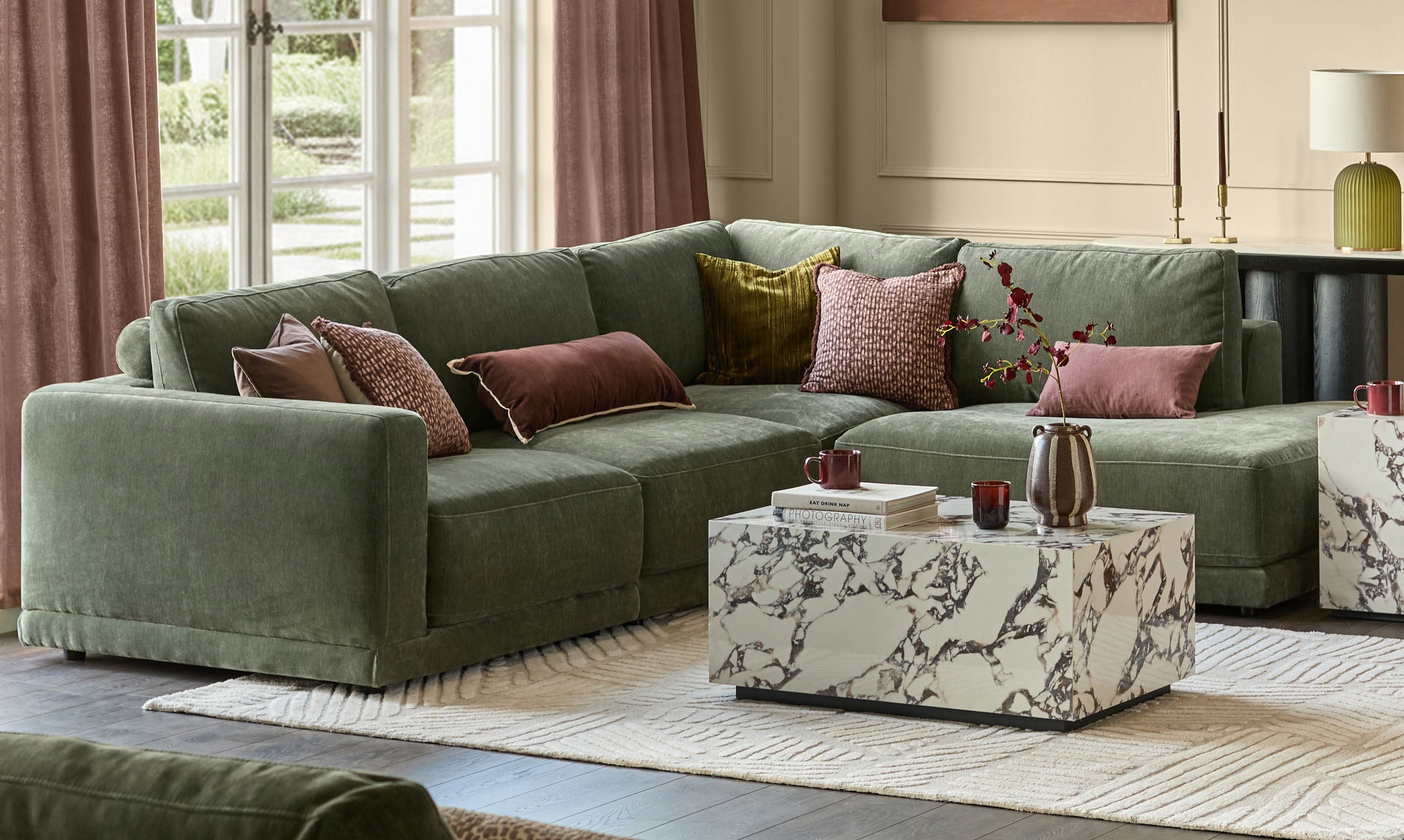 Eden dark green chenille sofa module