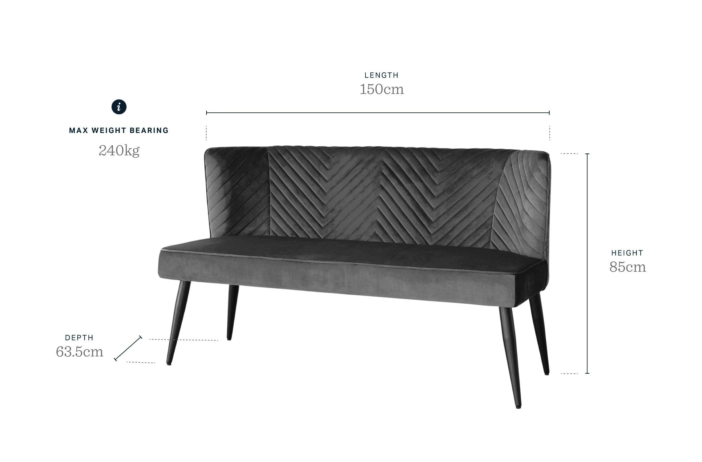 Serena blue grey velvet 3 seater dining bench
