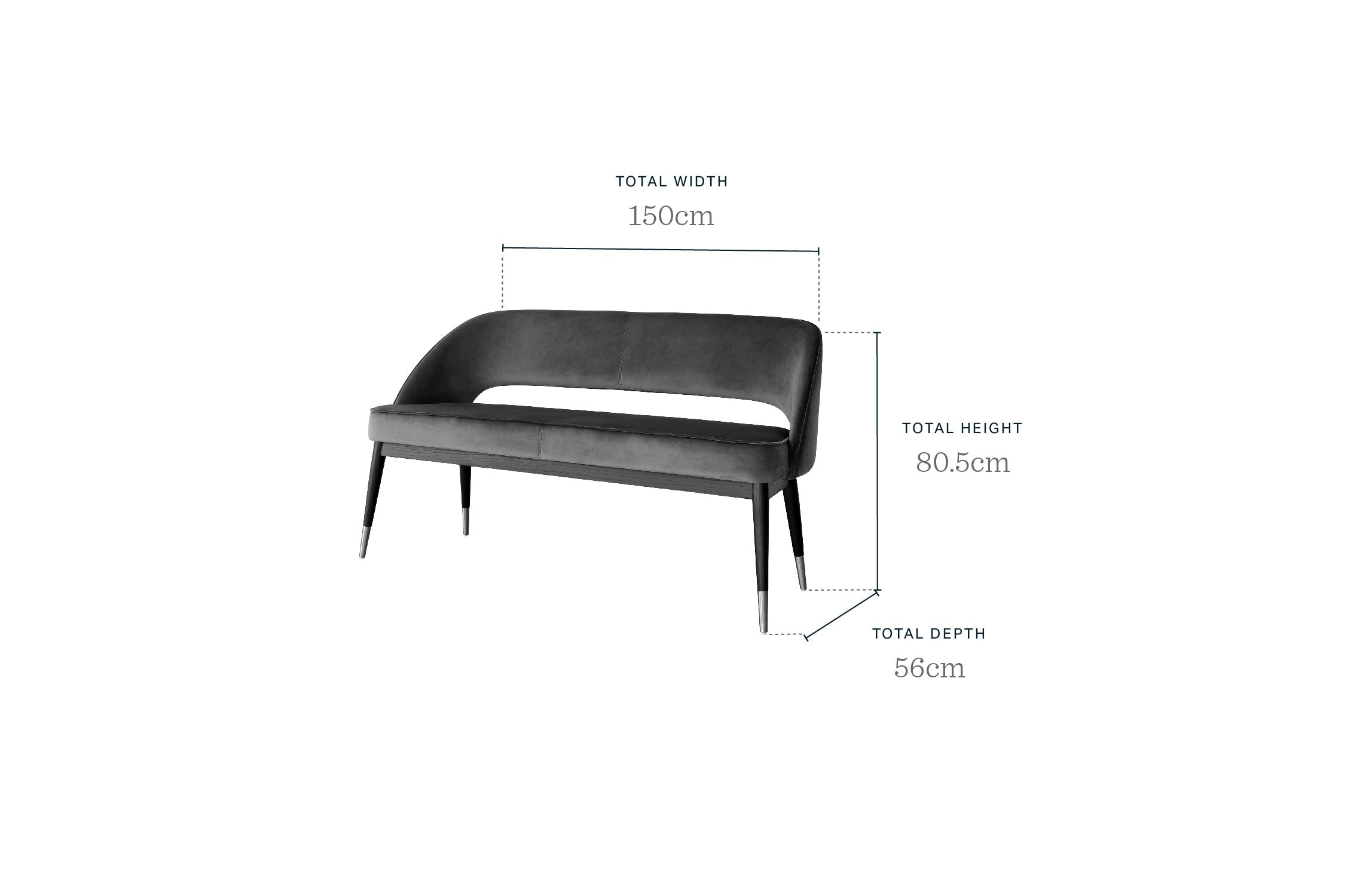 Clover Champagne Velvet Dining Bench With Backrest
