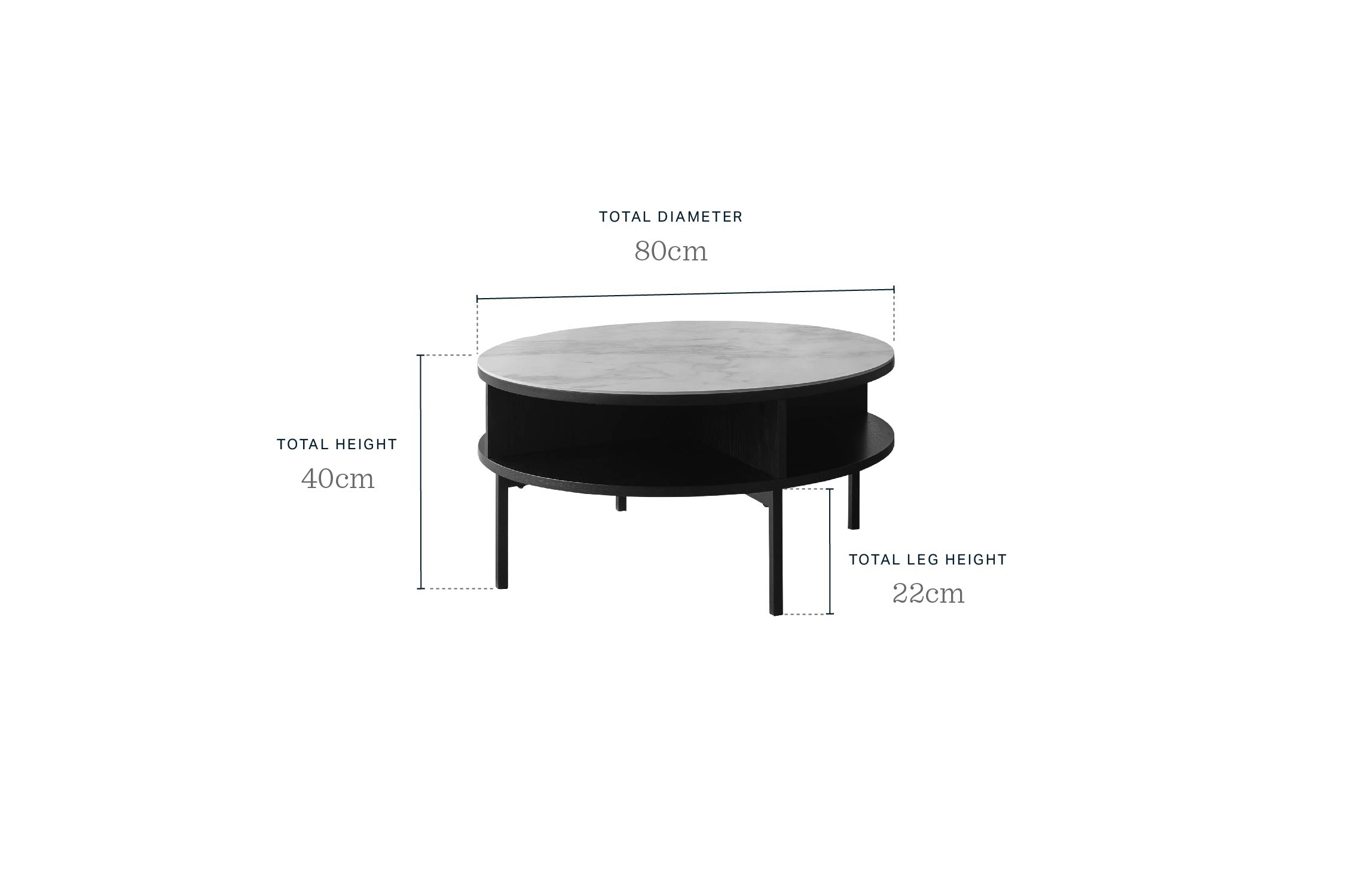 Aurora Marbled Ceramic and Dark Oak Round Coffee Table