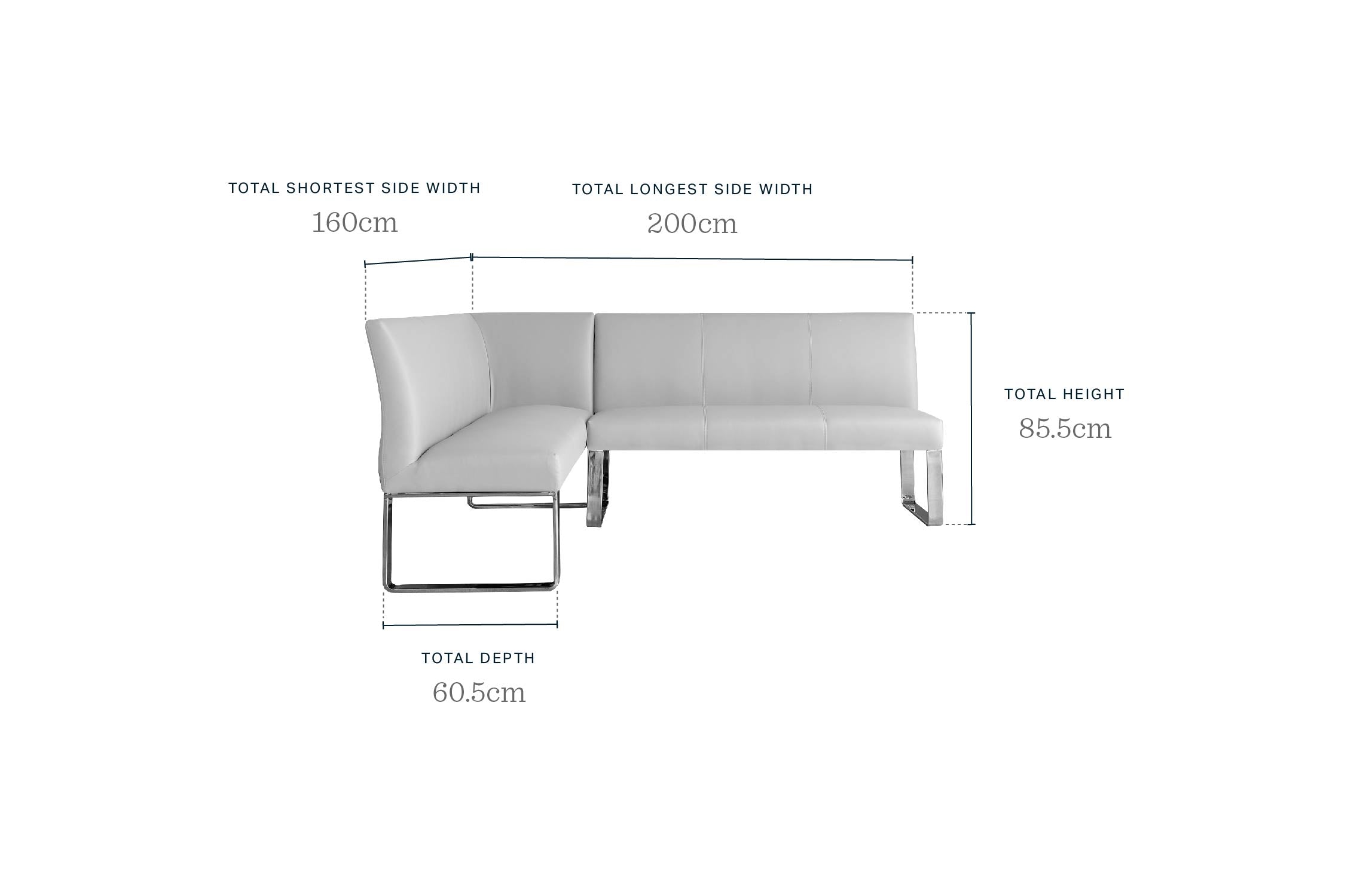 Loop mid grey faux leather right hand corner 5 seater chrome leg dining bench