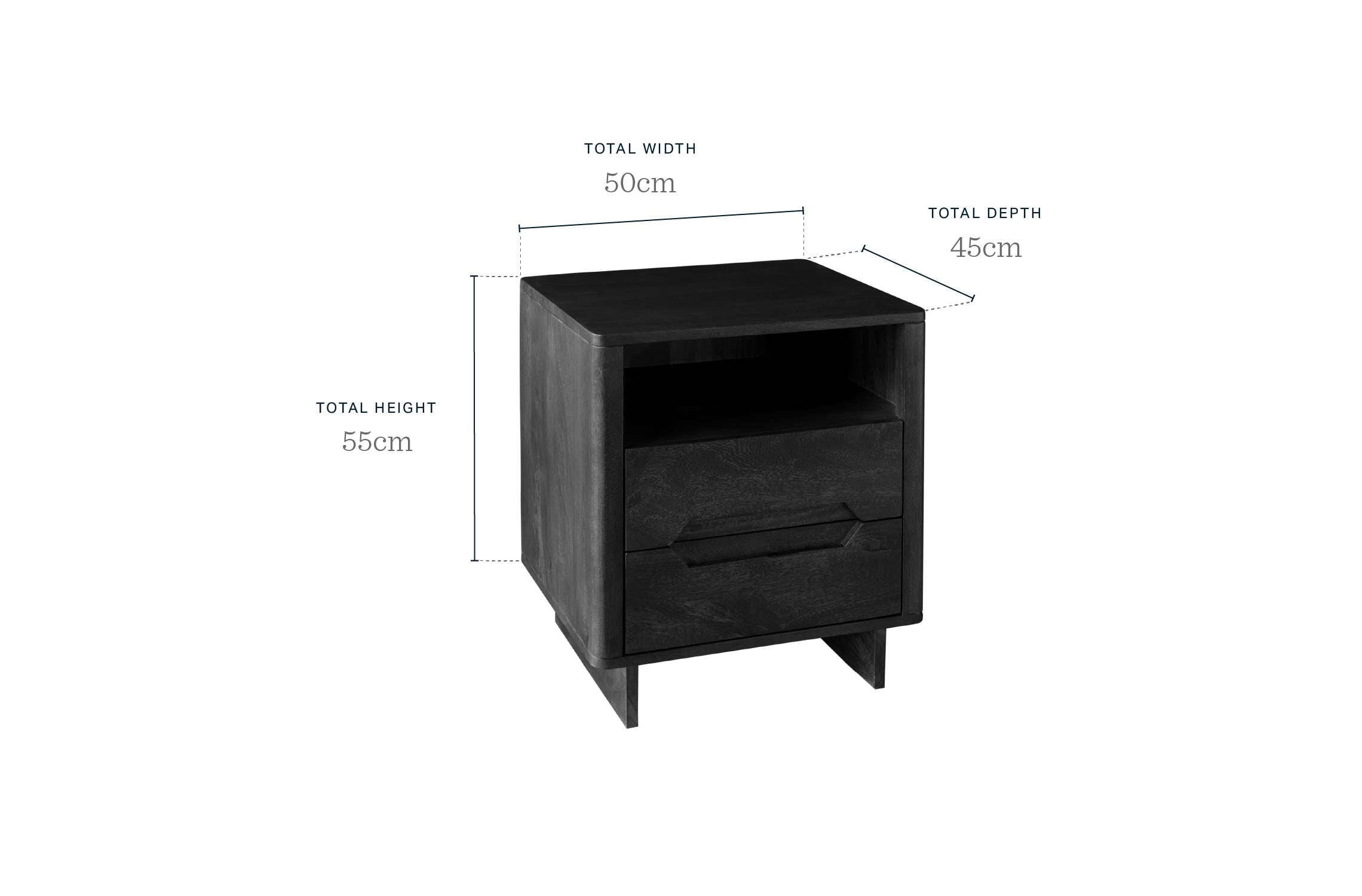 Bryce dark mango wood 2 drawer bedside table