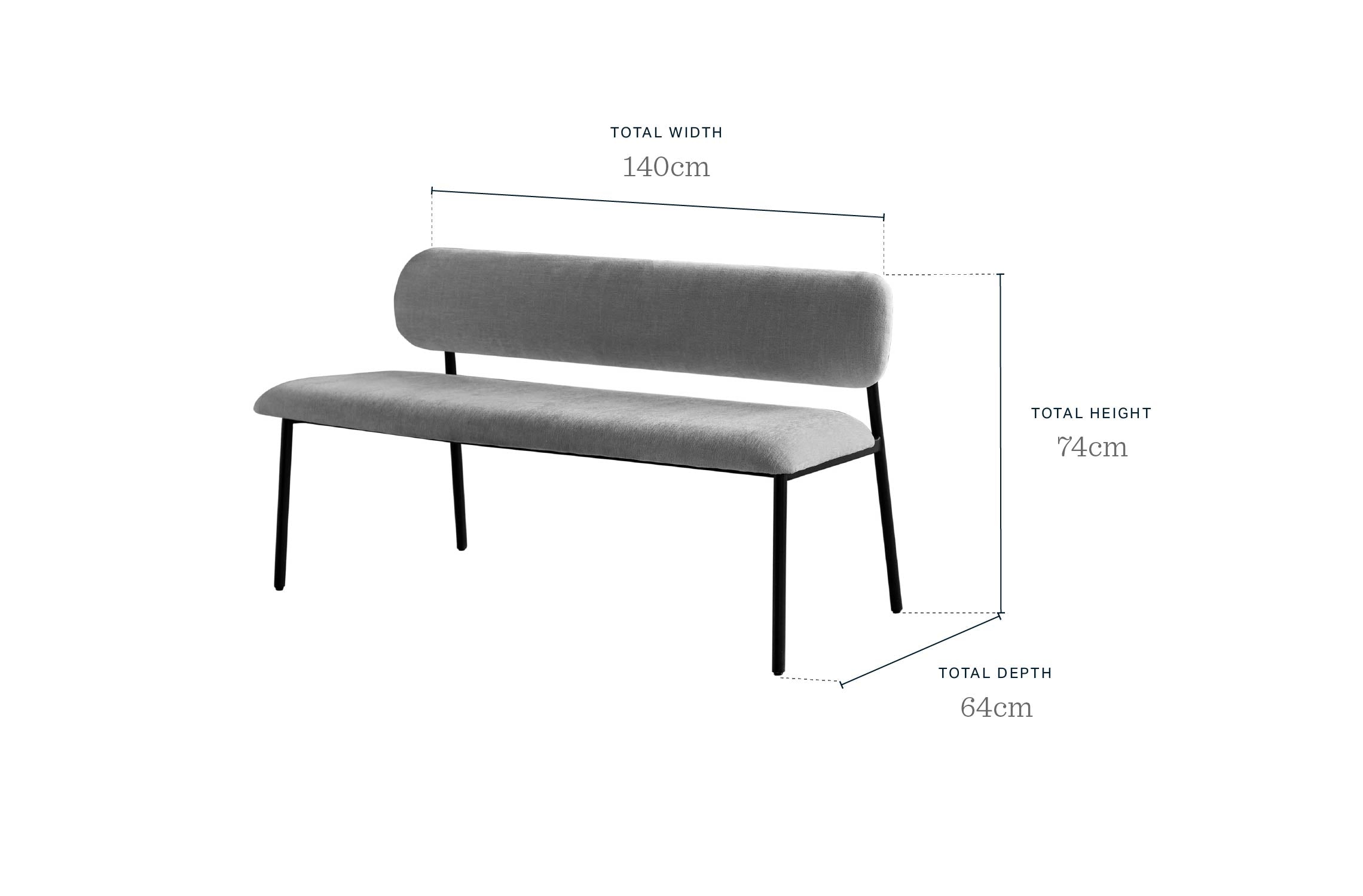 Cree cream chenille 3 seater dining bench