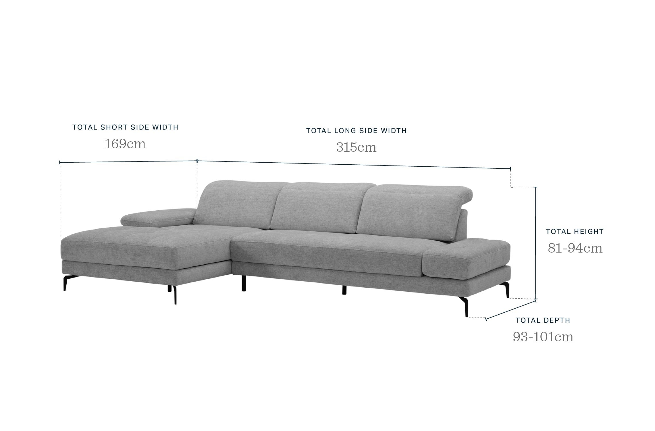 Donella light grey chenille left hand corner chaise sofa