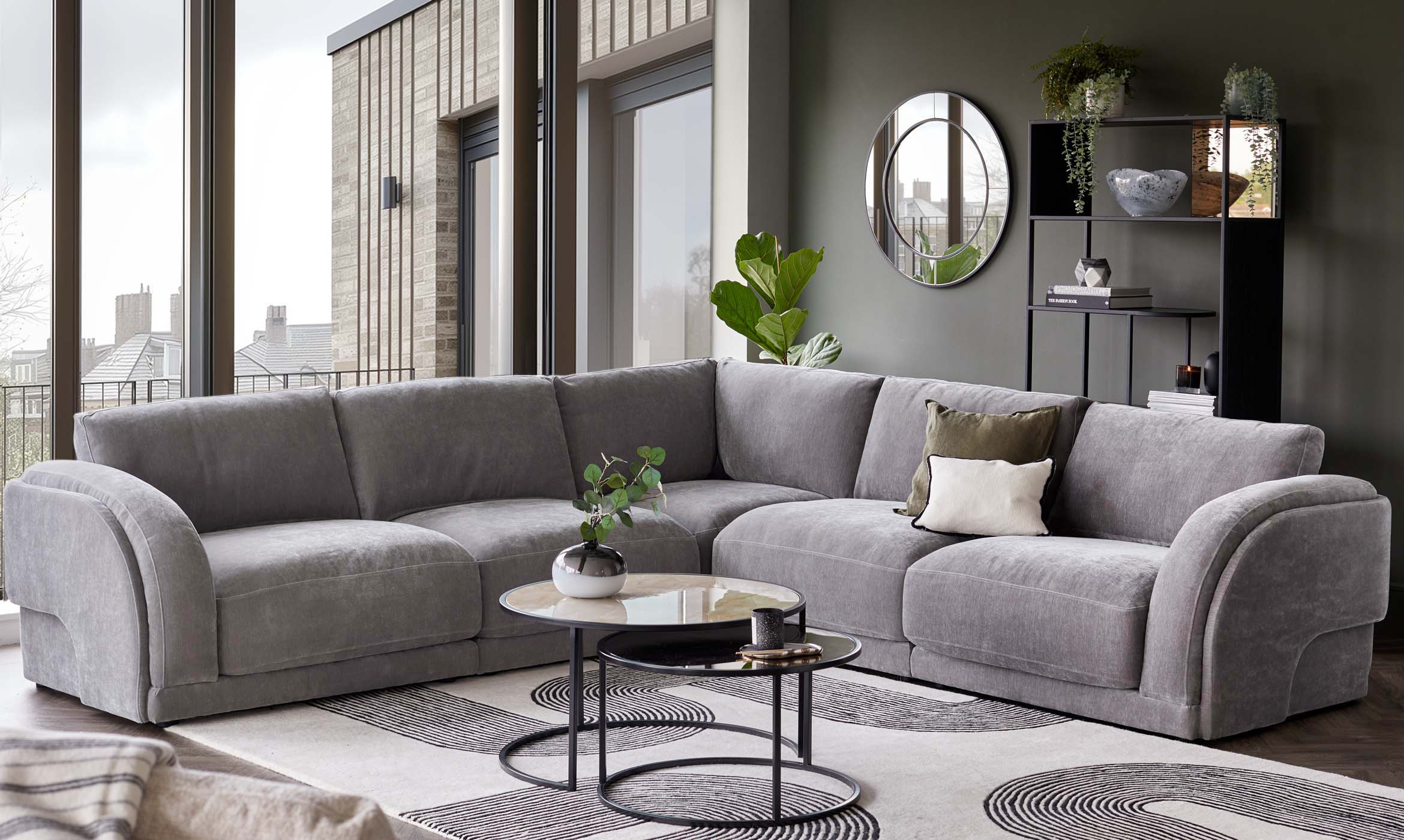 Casey mid grey chenille fabric large corner sofa