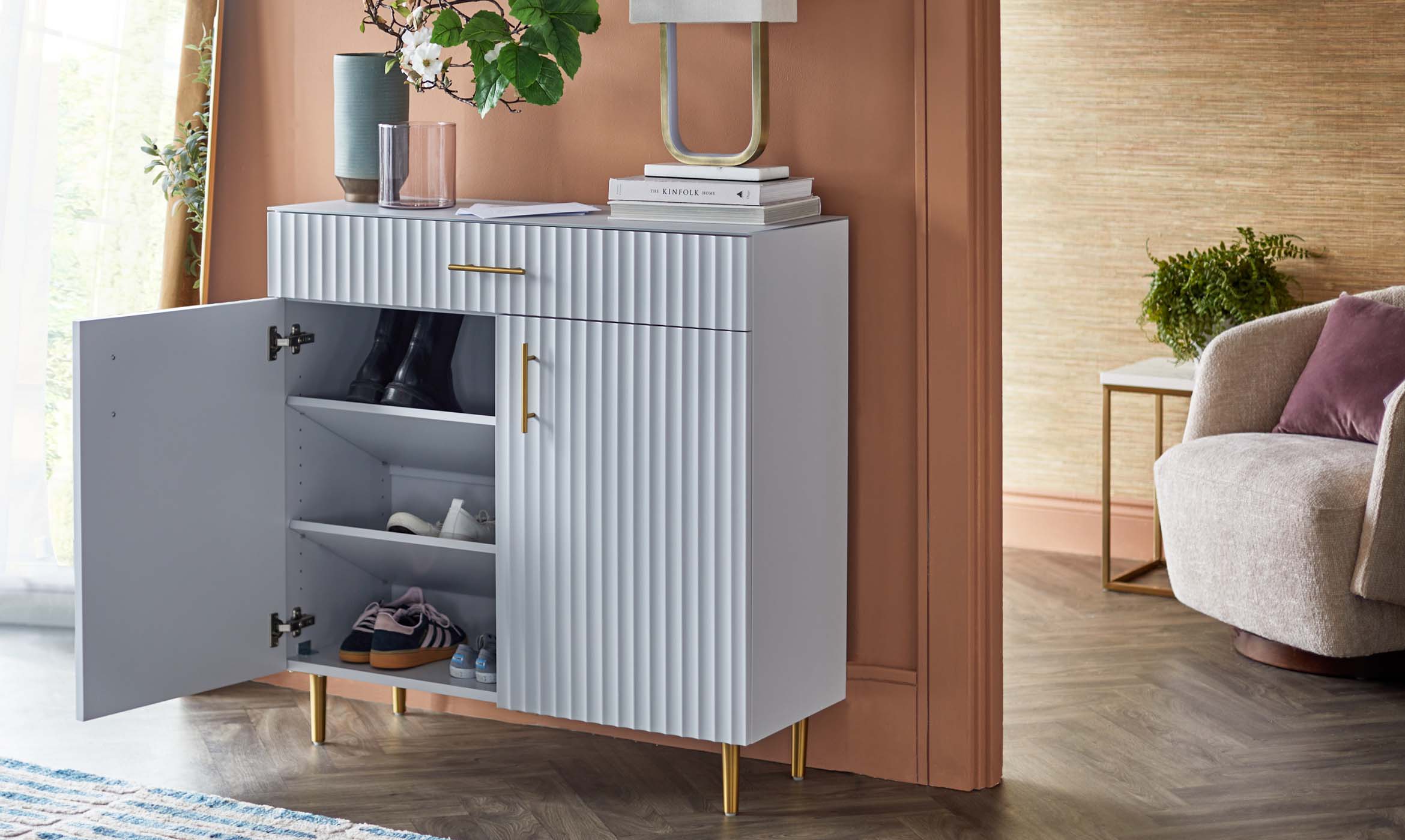 Albury light grey shoe cabinet