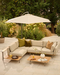 Alvaro natural garden left hand corner bench with coffee table set