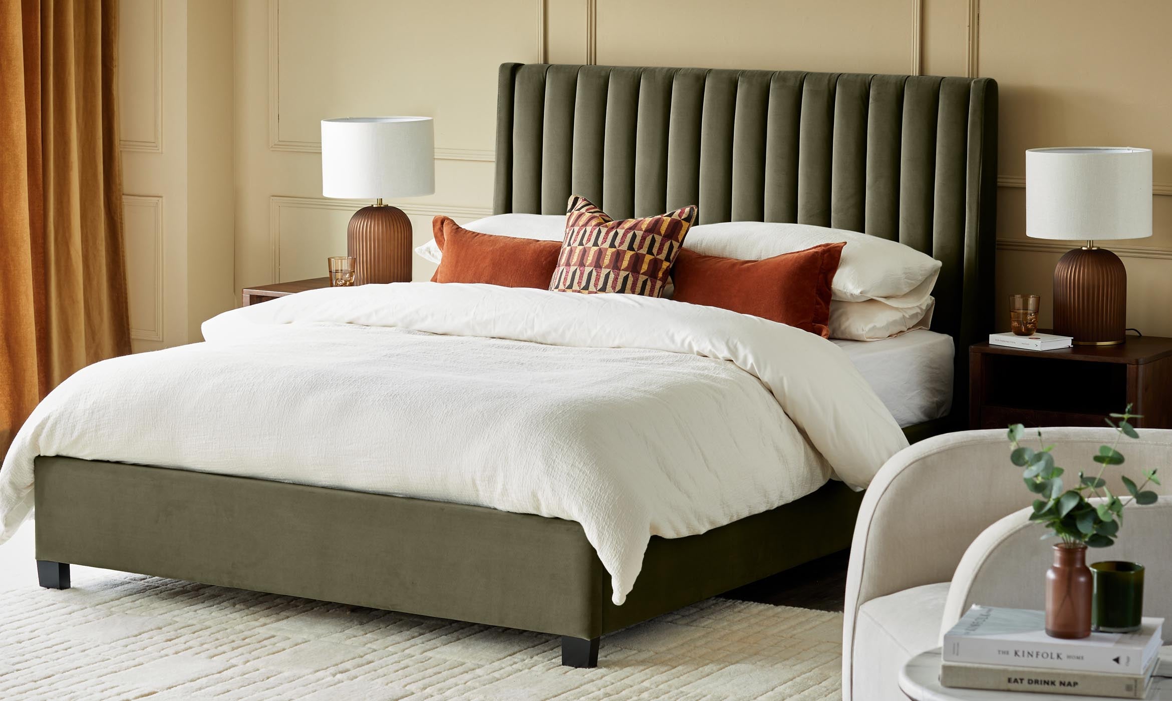 Amalfi olive green velvet super king size ottoman storage bed