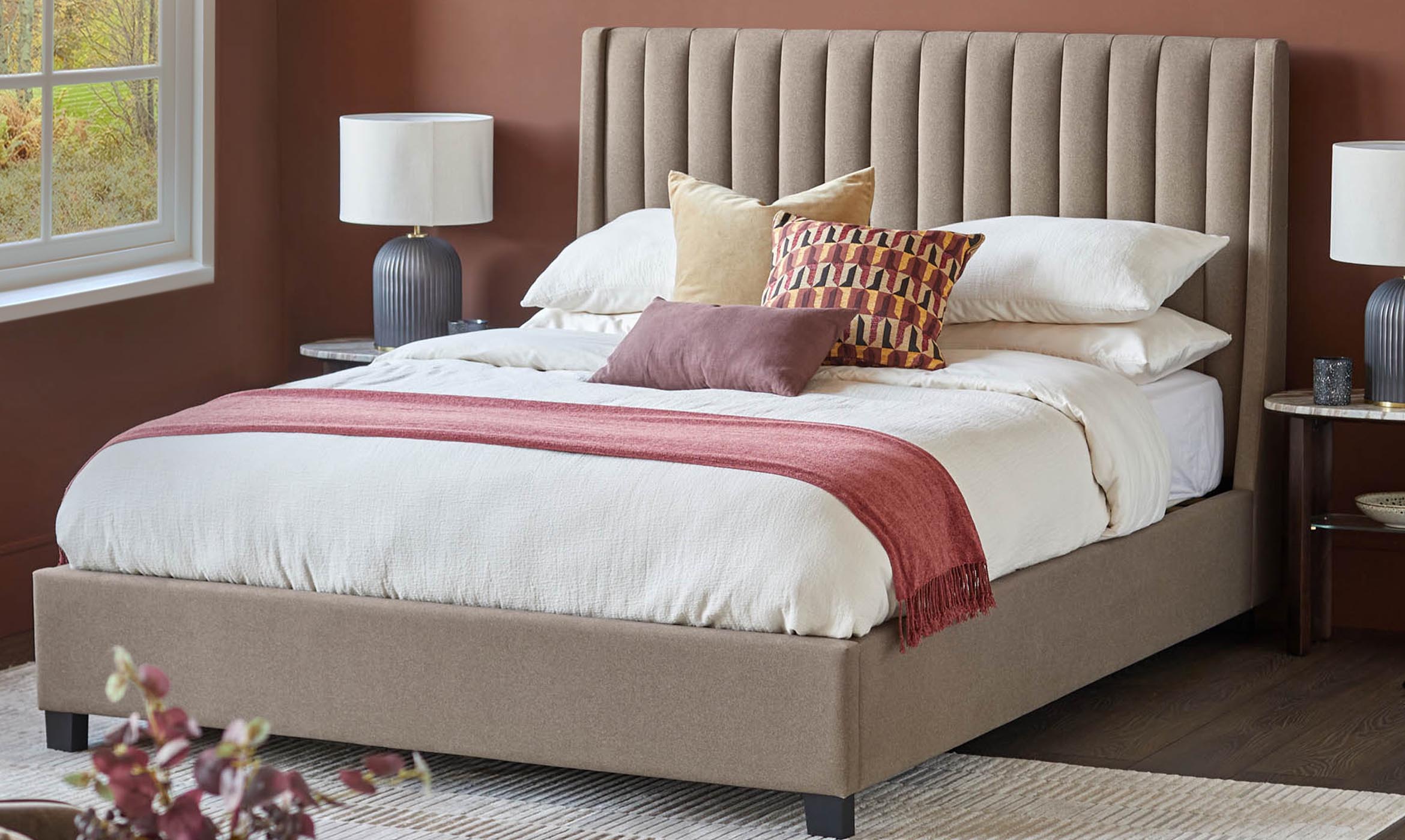 Amalfi mocha fabric king size ottoman storage bed