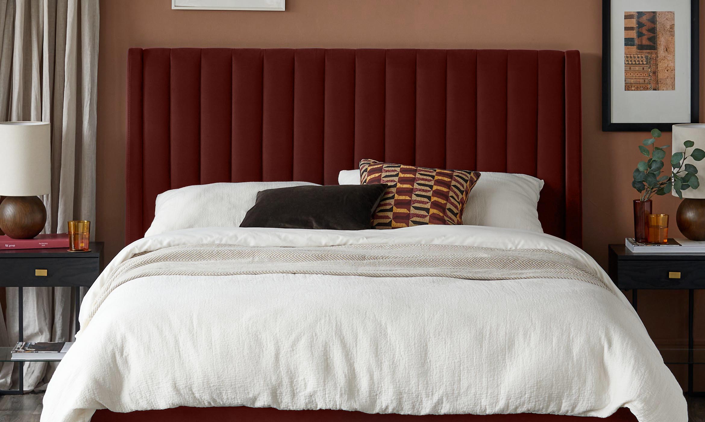 Amalfi toffee red velvet super king size ottoman storage bed