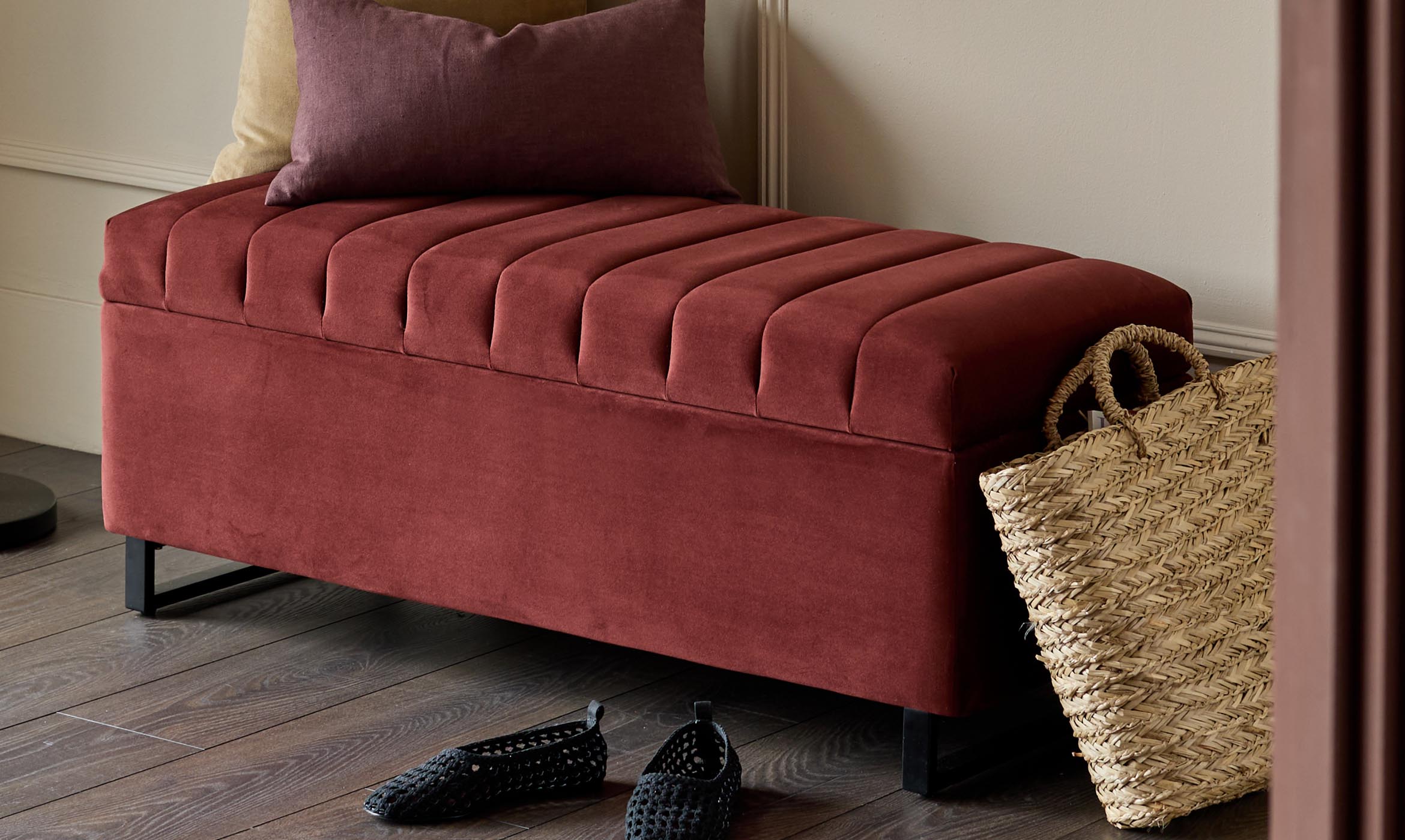 Amalfi toffee red velvet ottoman bench