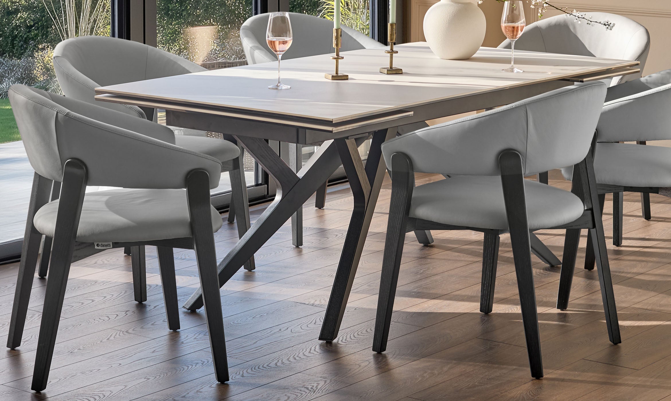 Amelia light grey leather dining chair