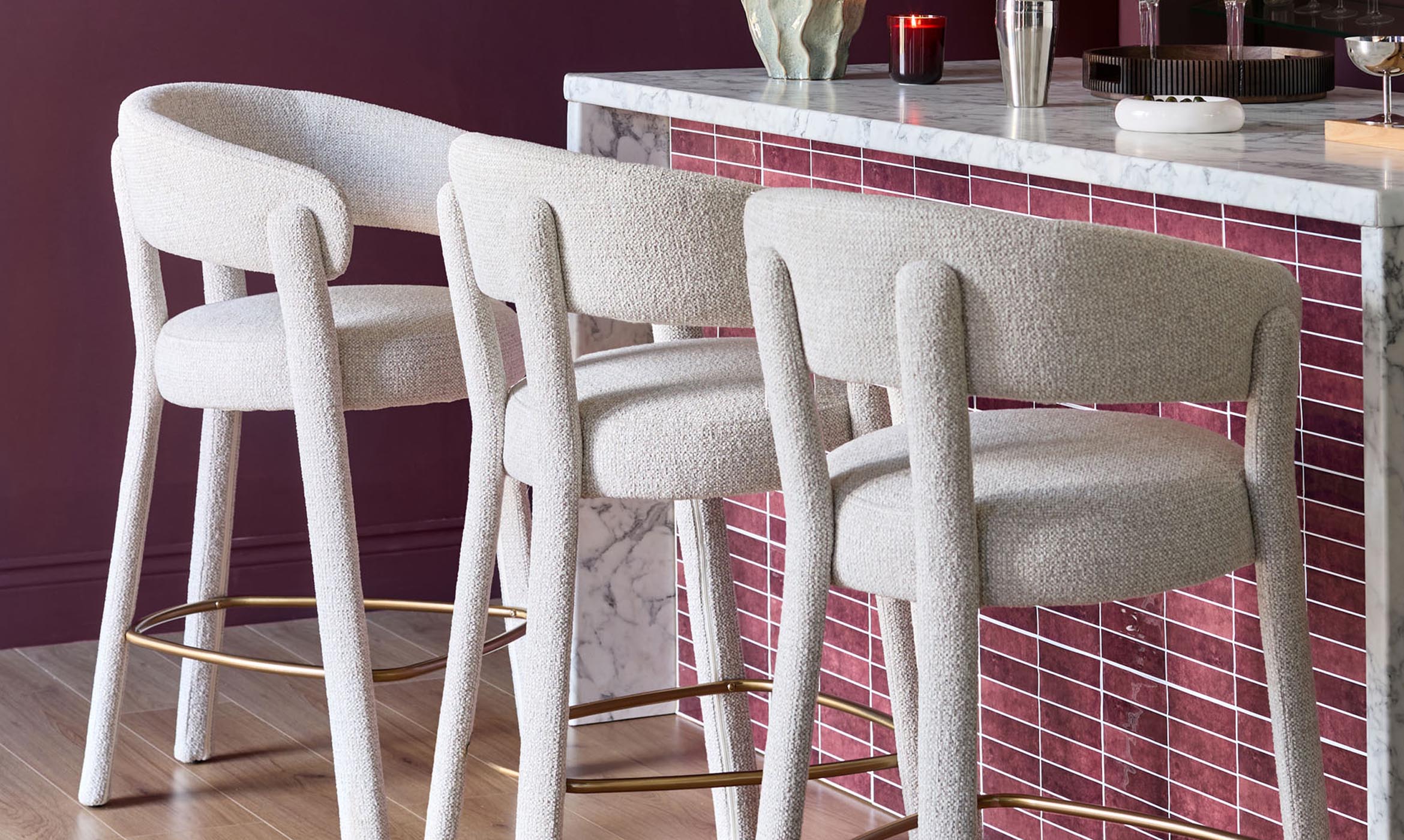 Anya natural chenille brushed bronze bar stool