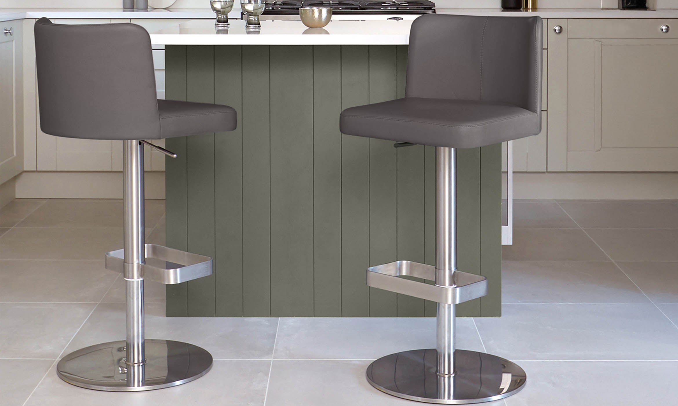 Arlo Dark Grey Leather Gas Lift Bar Stool