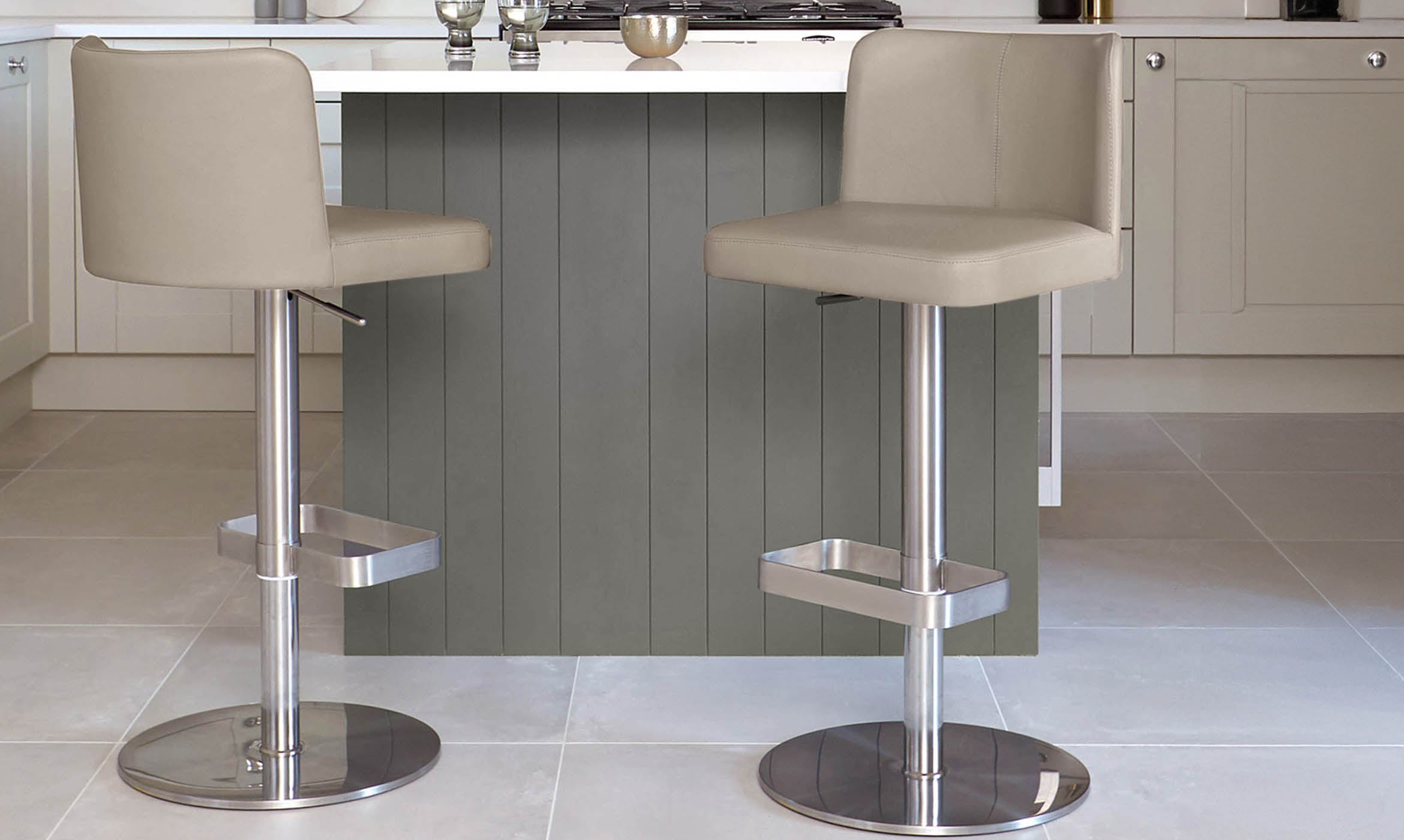 Arlo Light Grey Leather Gas Lift Bar Stool