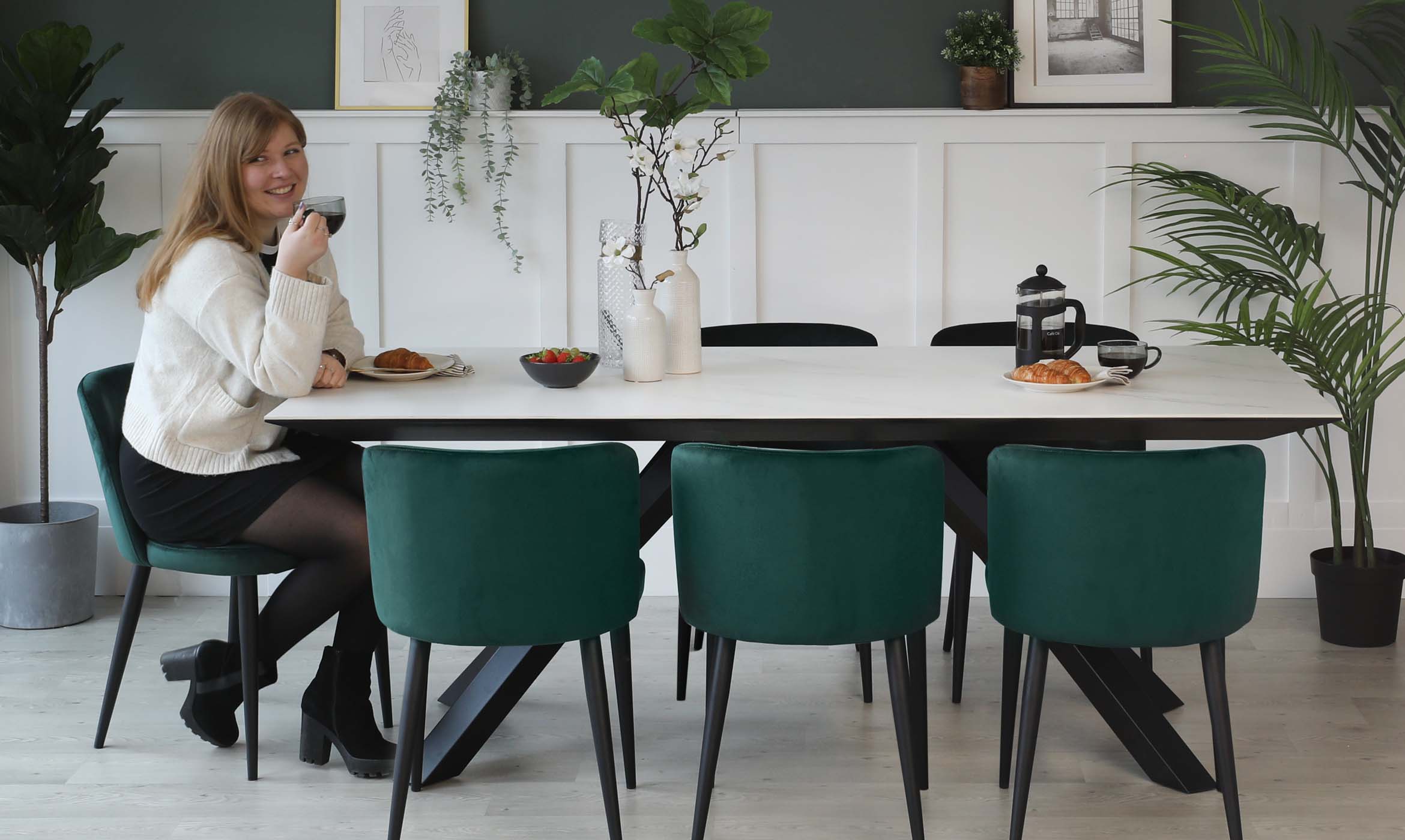 Atlanta White Marbled Ceramic 8 Seater Dining Table