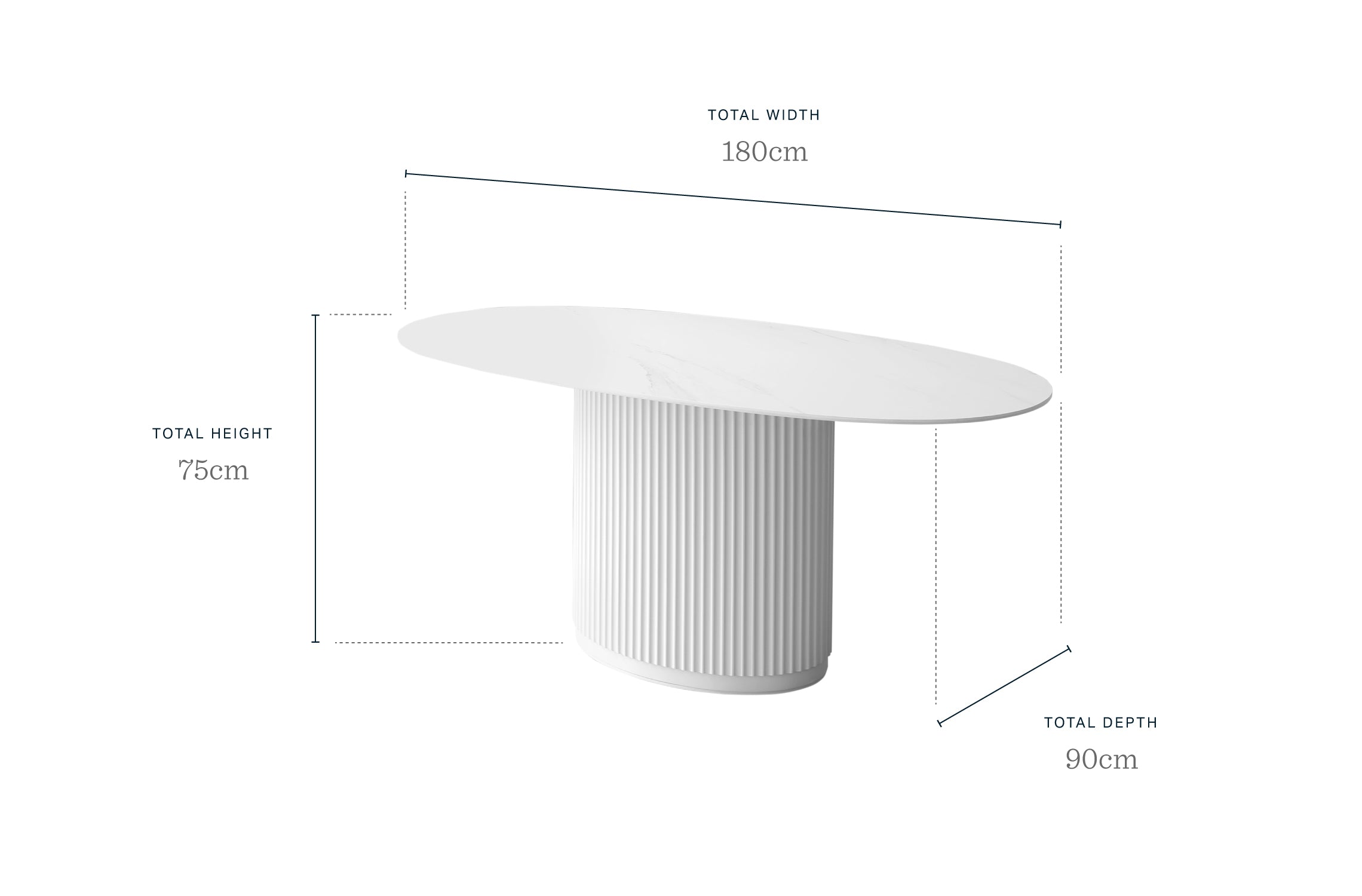 Austin White Marbled Ceramic Fluted 6 Seater Dining Table