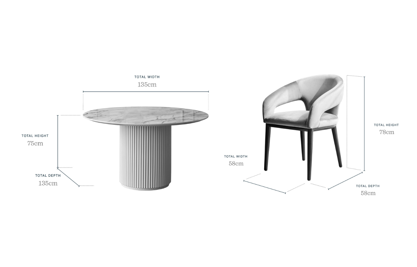 Austin natural ceramic 6 seater table and 6 Heath dining chairs set