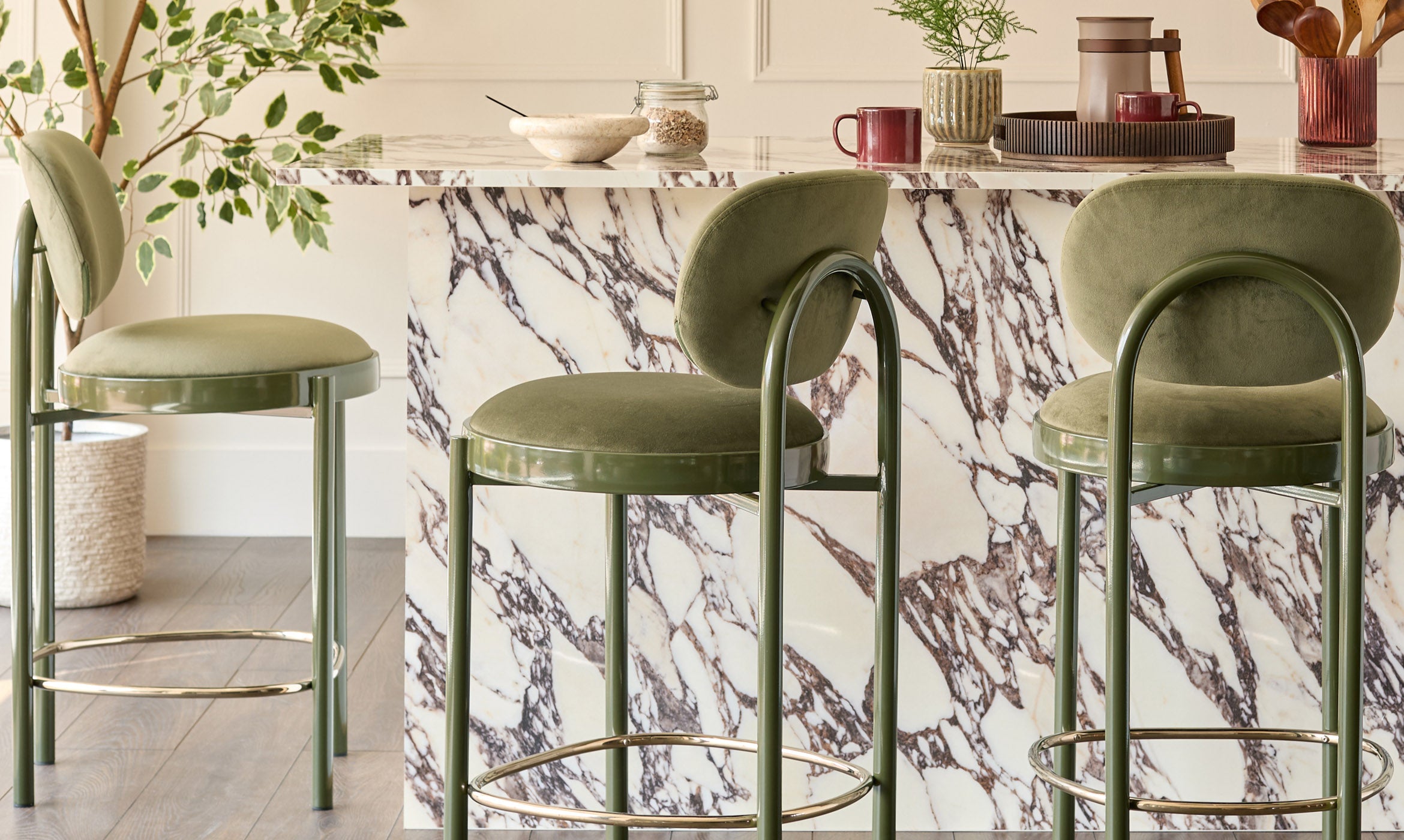 Blake olive green velvet with olive green metal bar stool