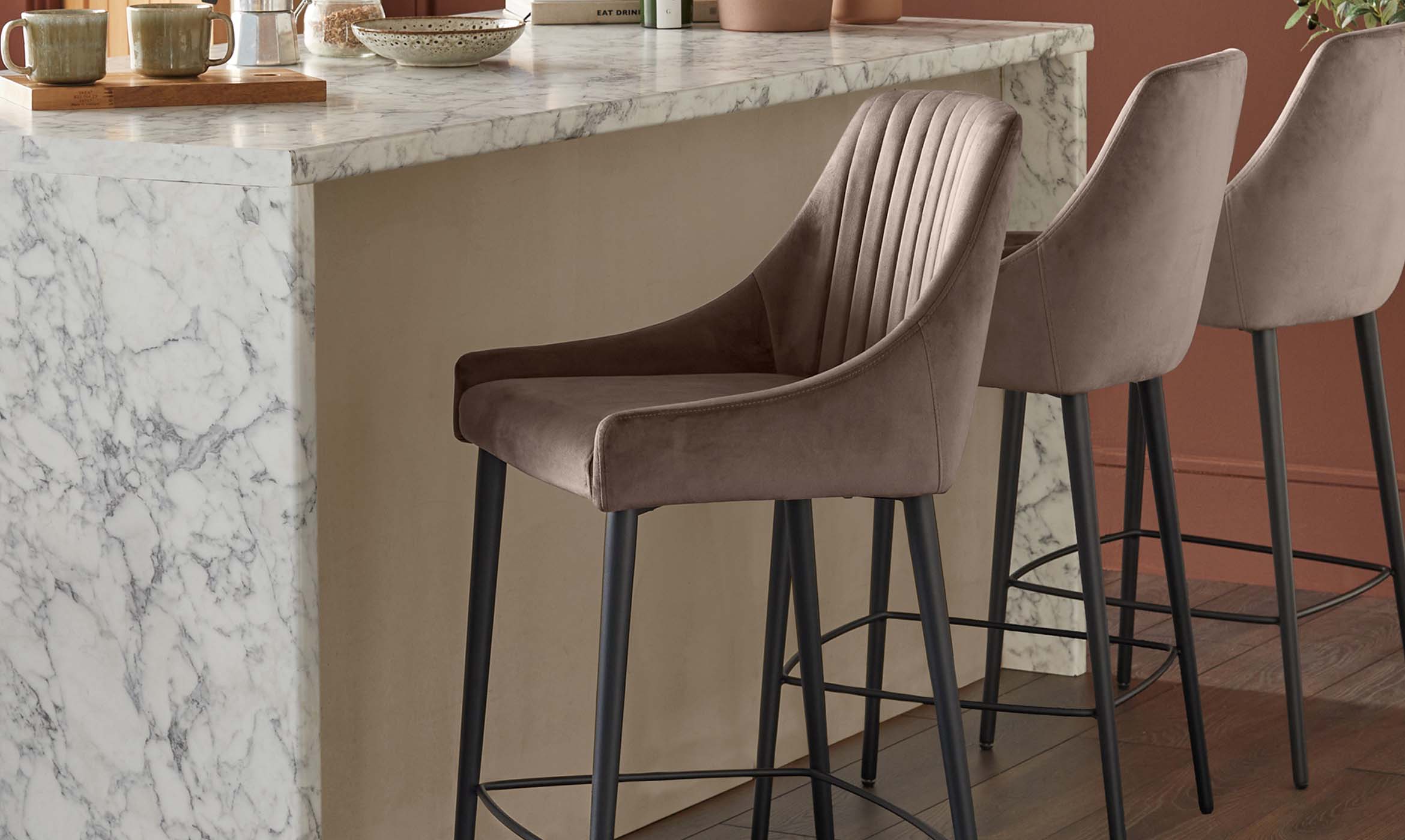 Blakely mocha velvet bar stool