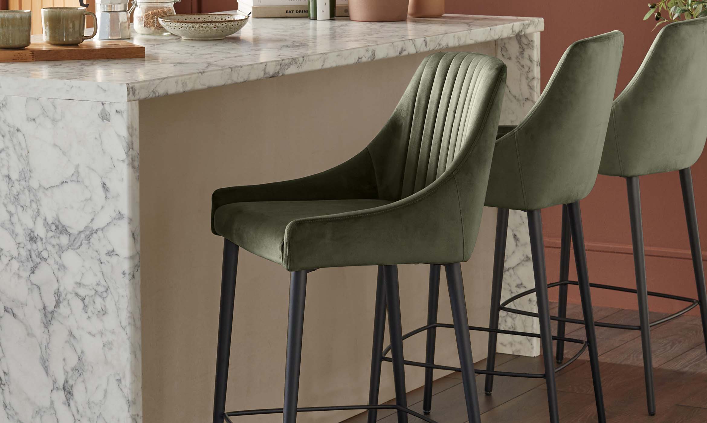 Blakely olive green velvet bar stool