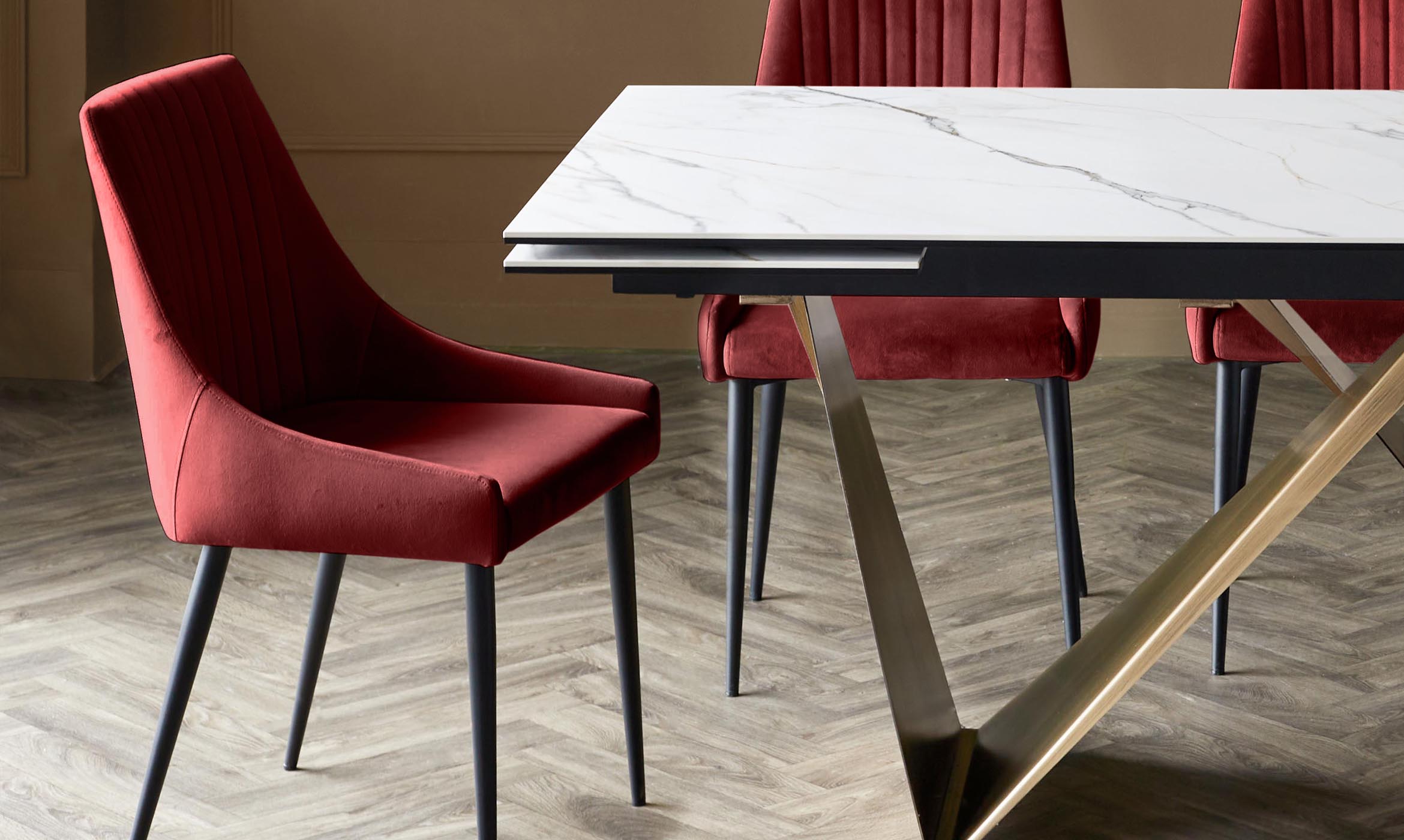 Blakely toffee red velvet dining chair