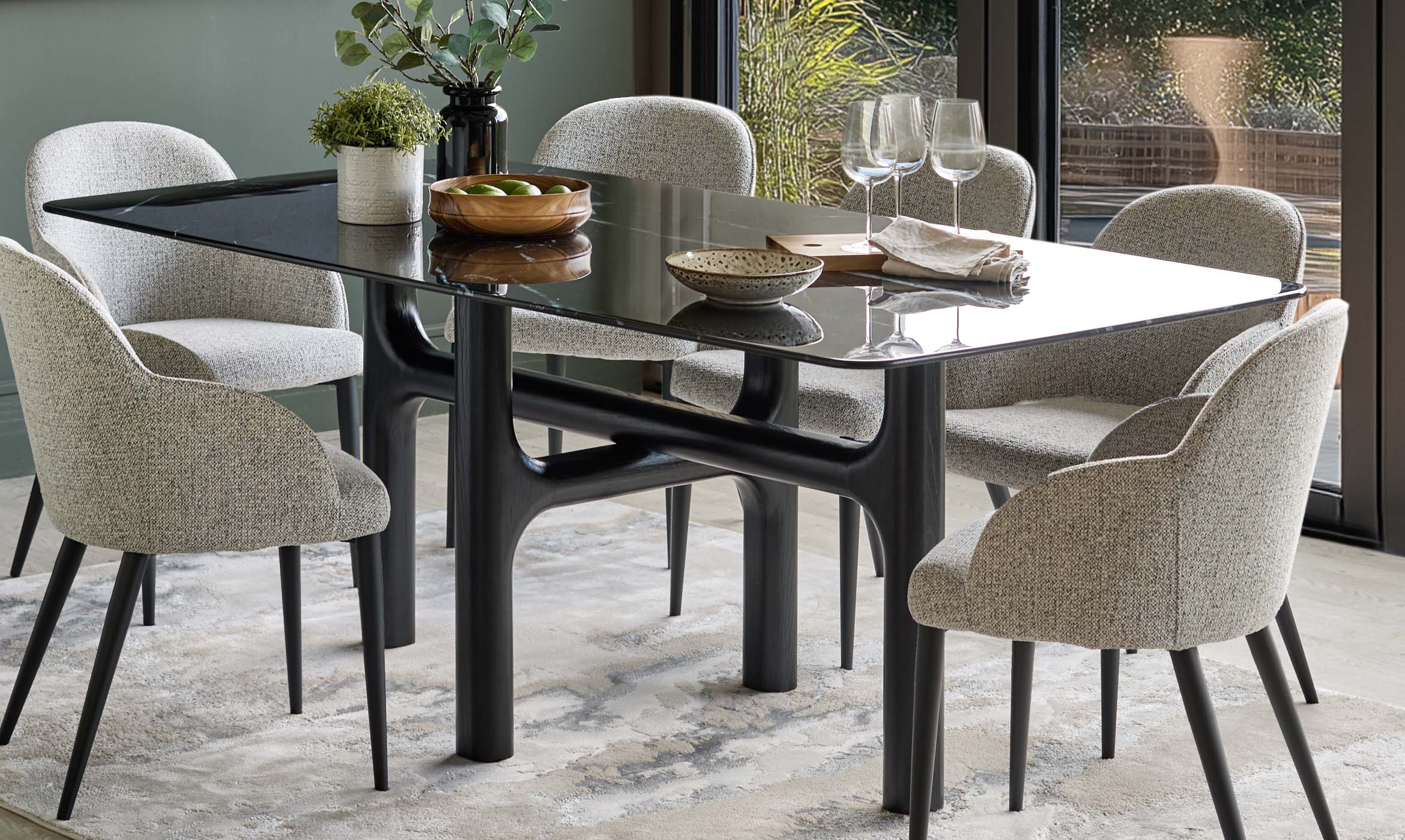 Brixton black ceramic 6 seater dining table