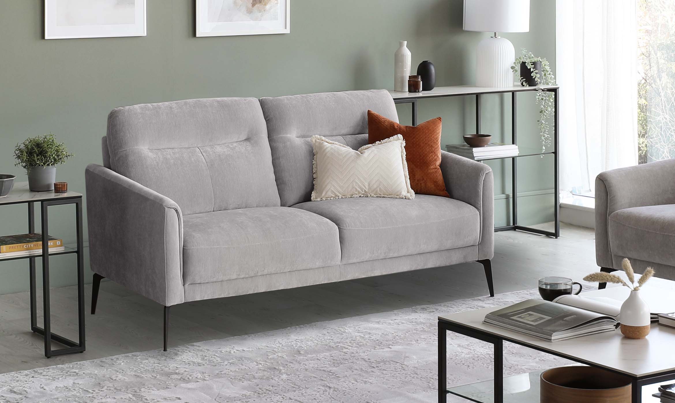 Brooks Light Grey Fabric Pleat 2 Seater Sofa