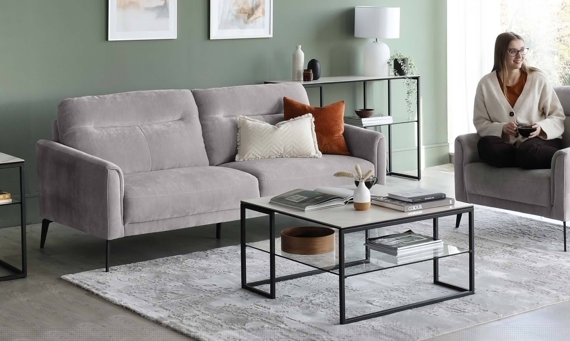 Brooks Light Grey Fabric Pleat 3 Seater Sofa