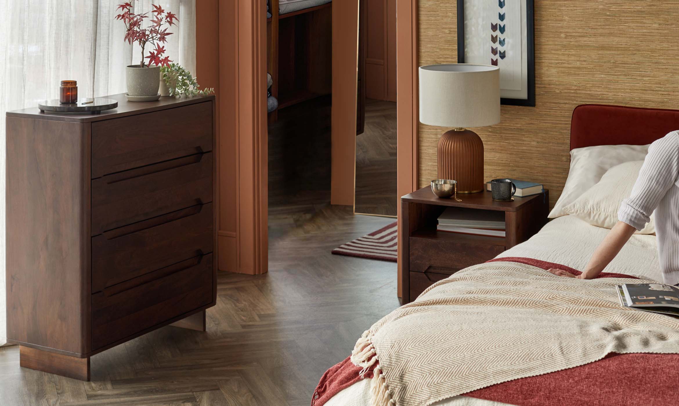 Bryce dark mango wood 2 drawer bedside table