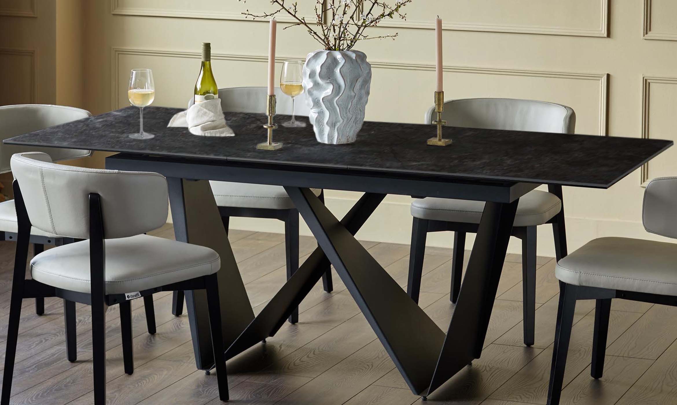 Calenzano dark grey ceramic extending 6 to 8 seater dining table