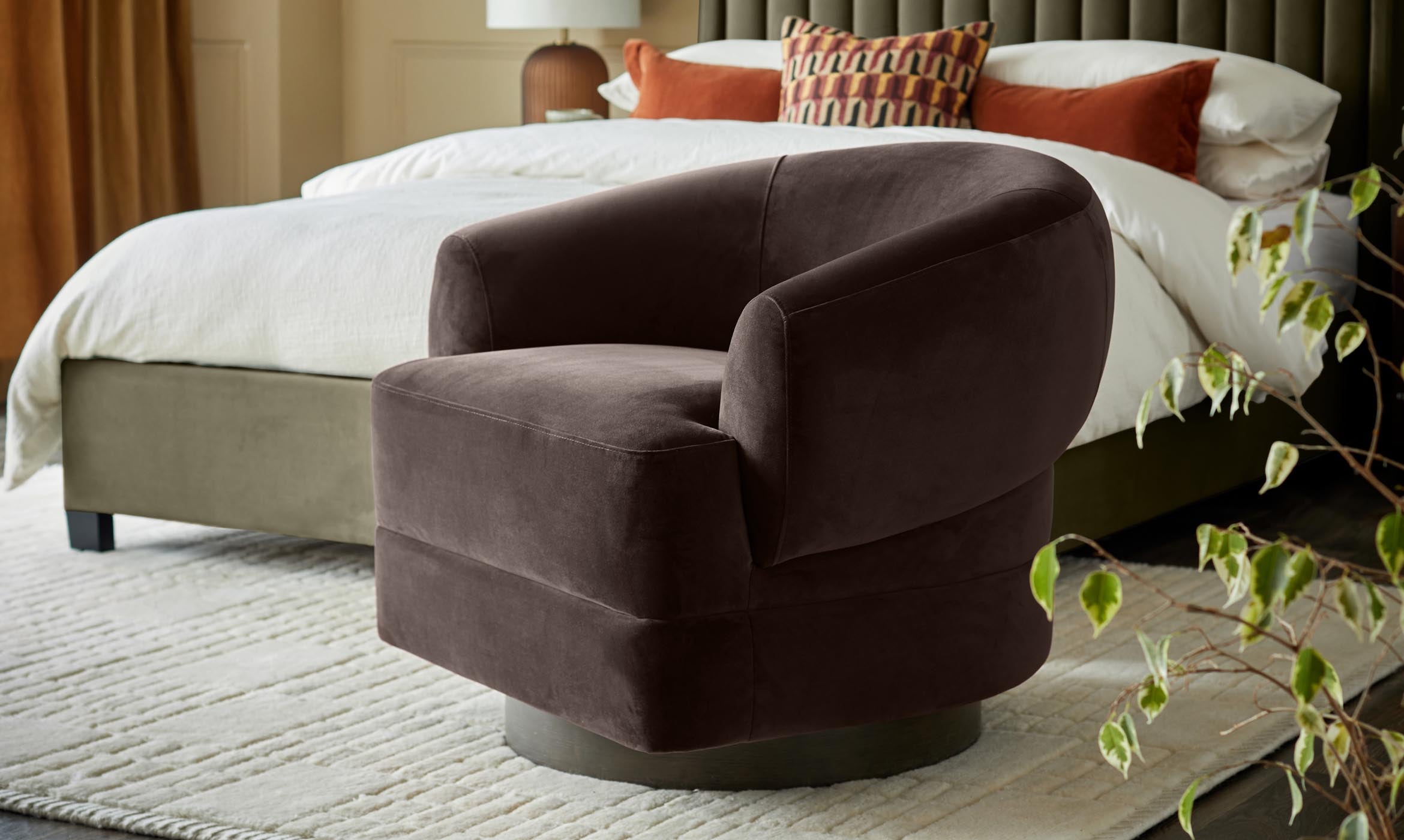 Callan dark chocolate velvet swivel accent chair