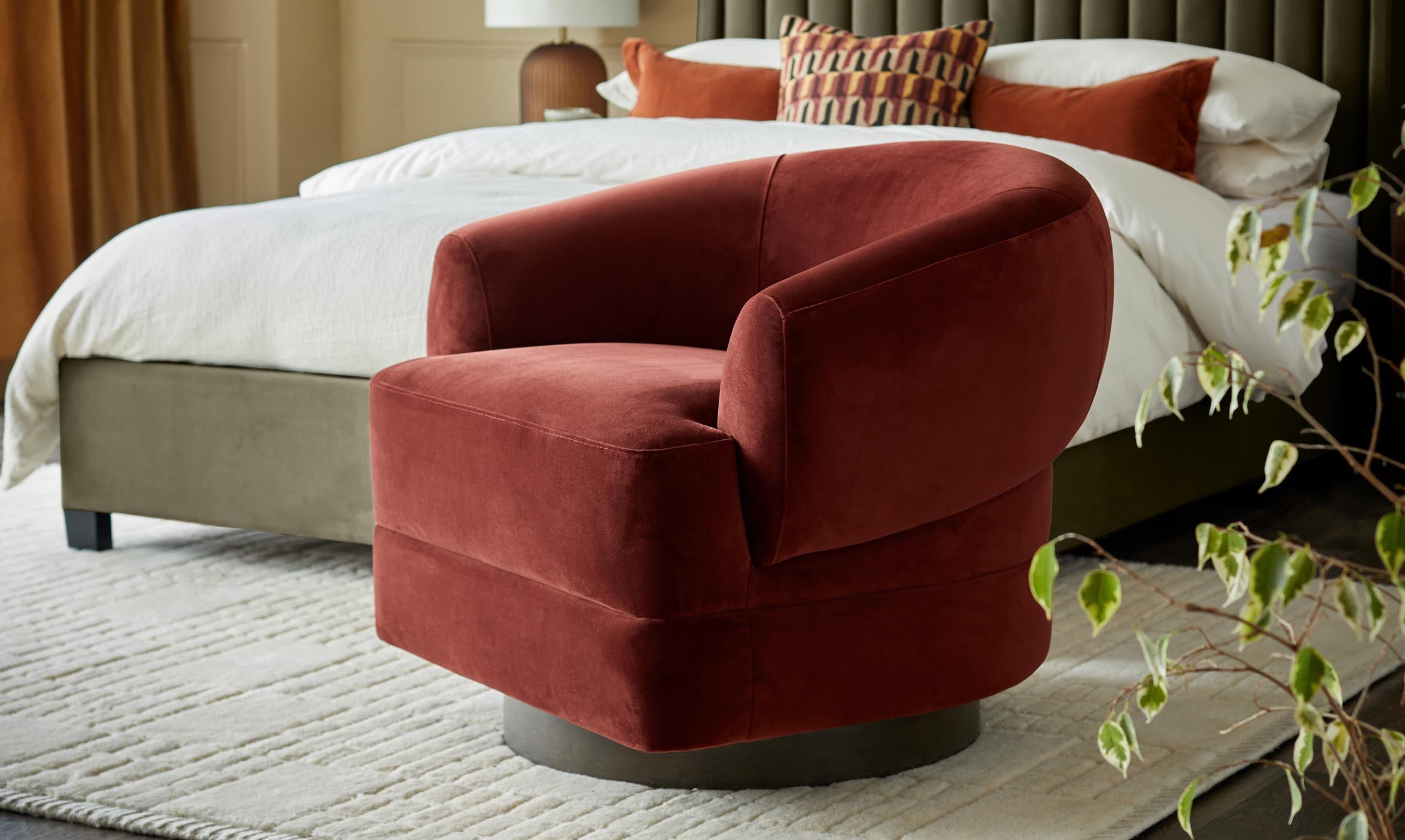 Callan toffee red velvet swivel accent chair