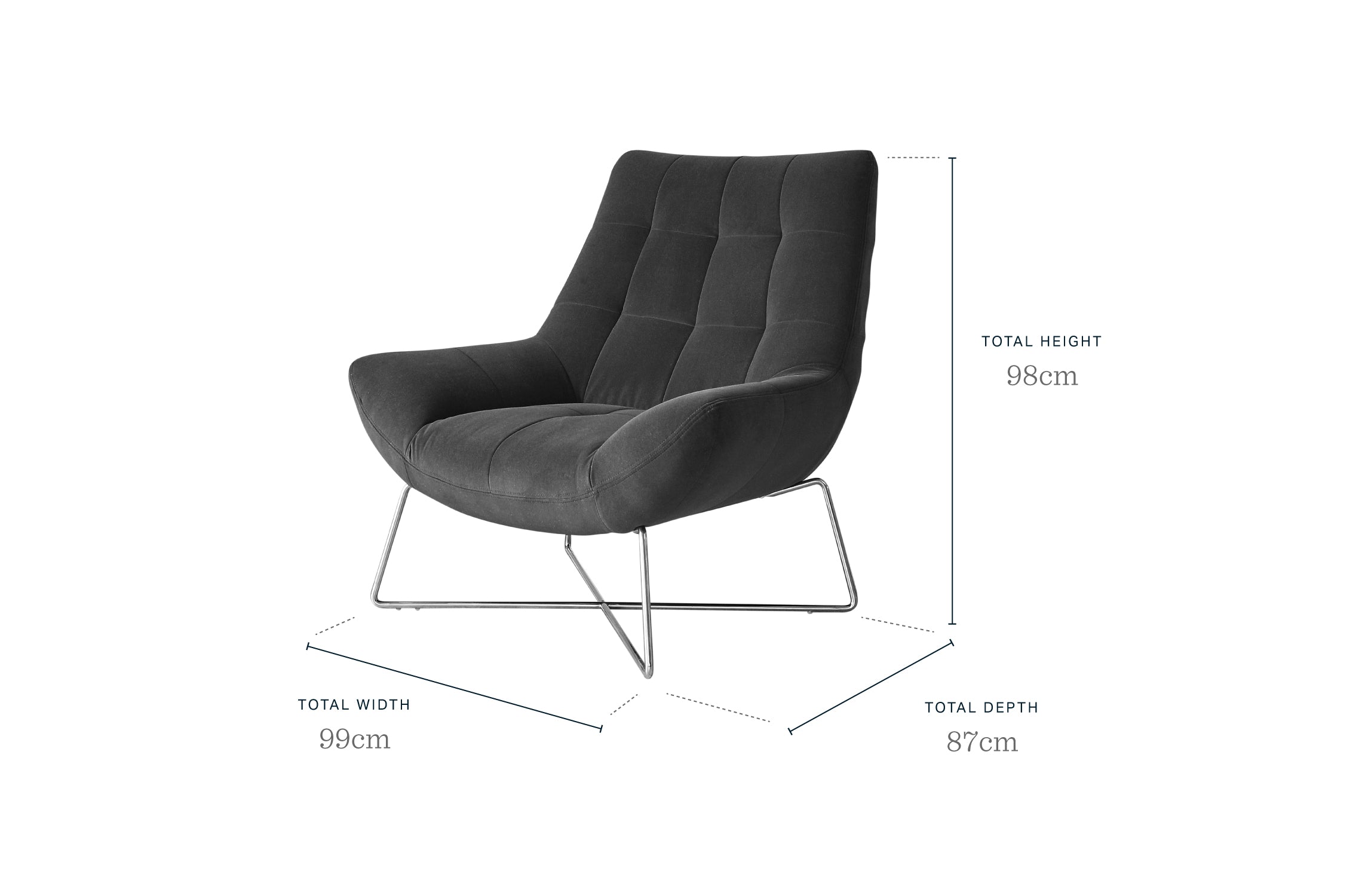 Canio Dark Grey Leather And Brushed Steel Accent Chair