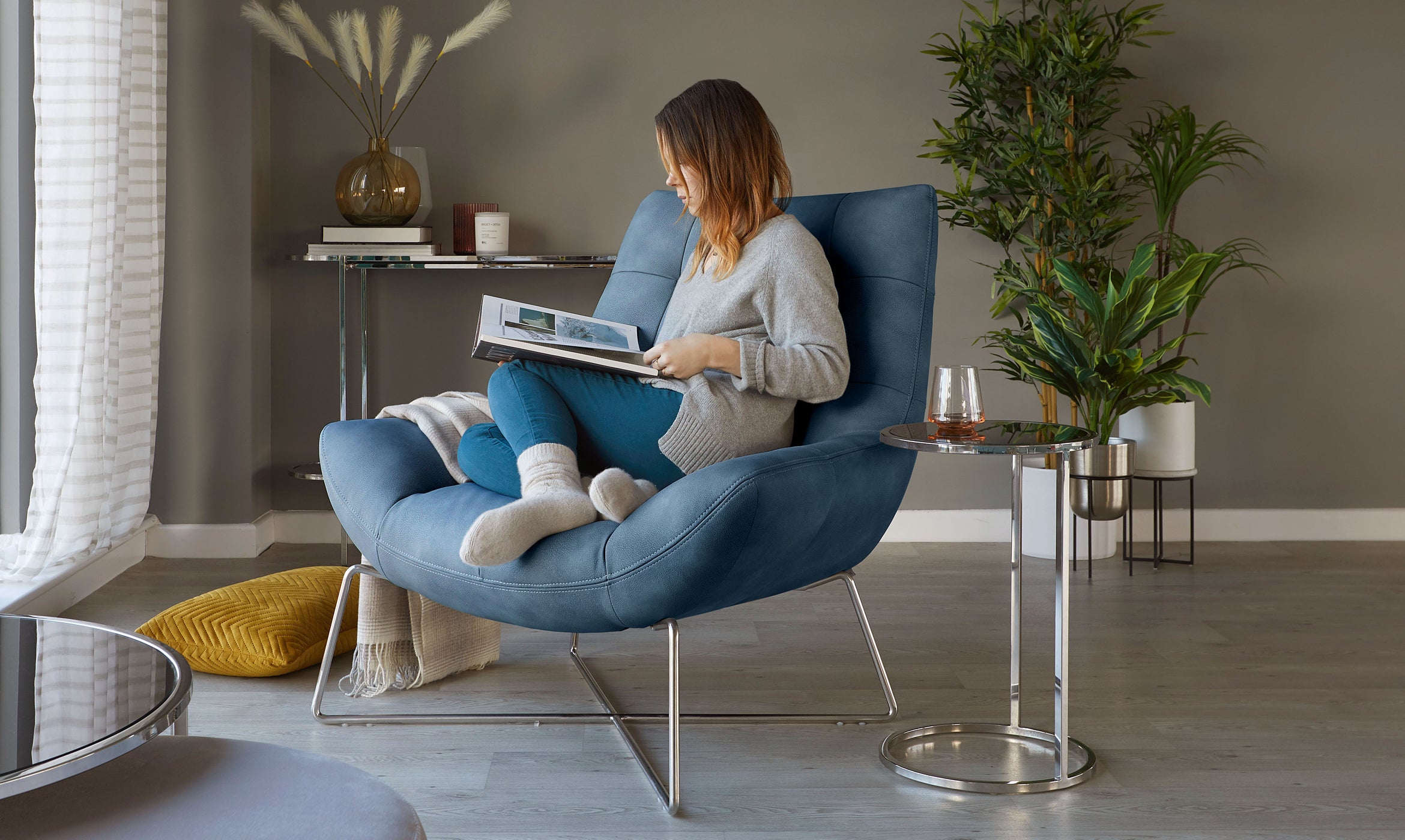 Canio Navy Faux Leather Accent Chair