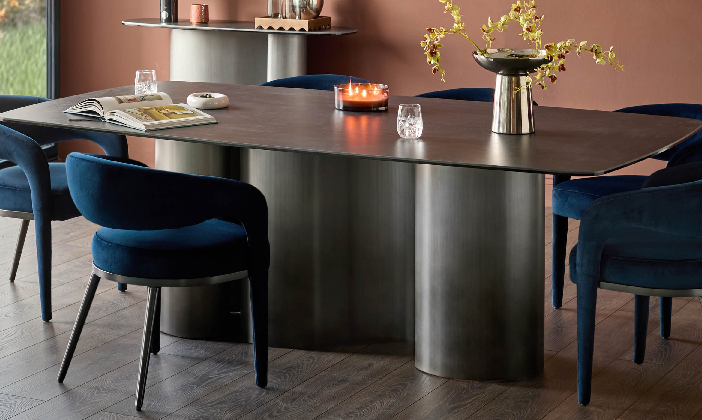 Rhett dark navy velvet dining chair