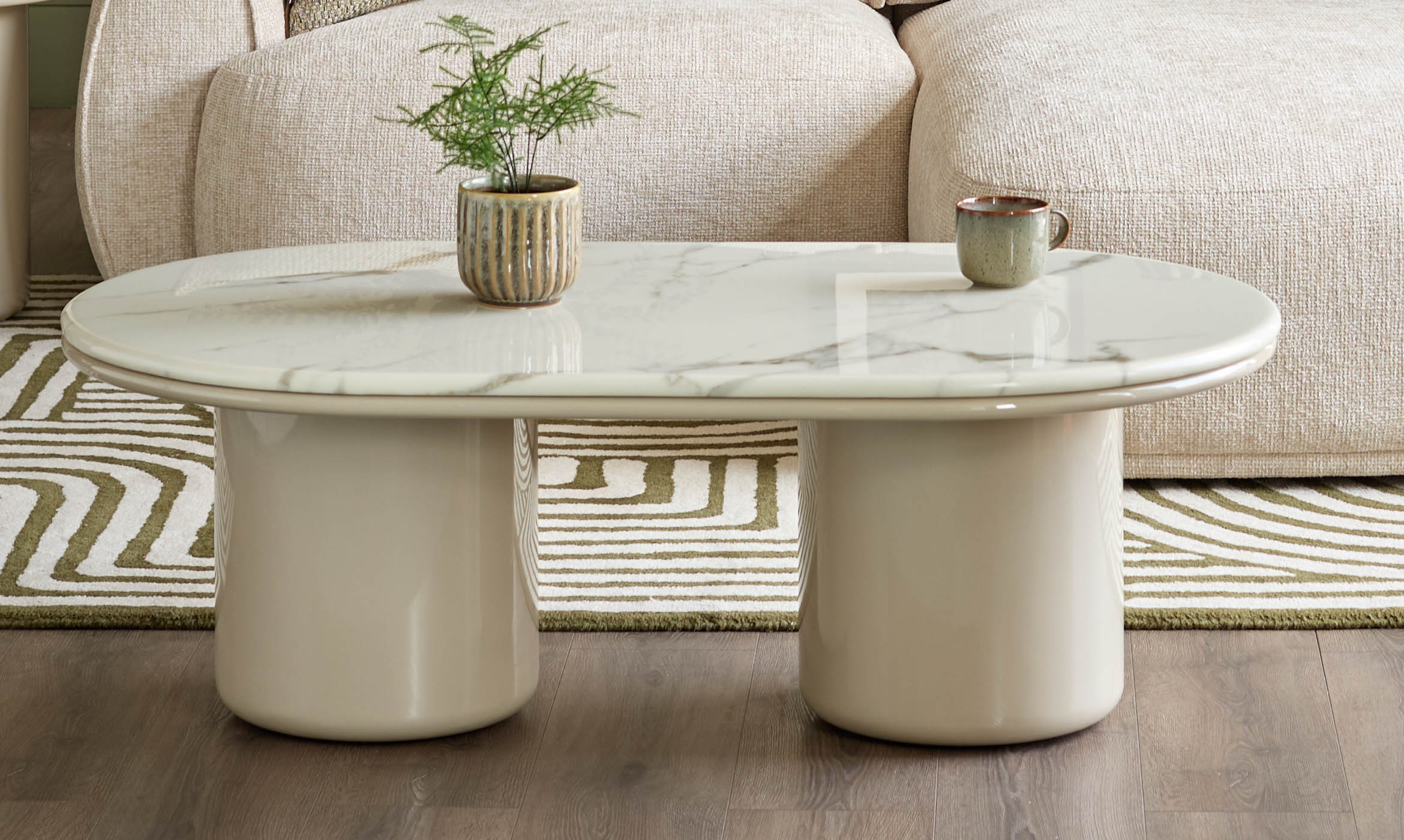 Carlotta natural calacatta with natural gloss coffee table