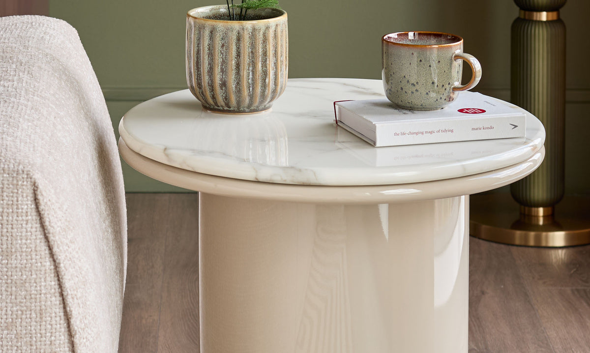 Carlotta natural calacatta with natural gloss side table