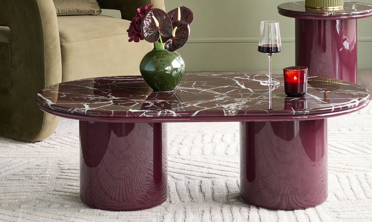 Carlotta red calacatta with plum gloss coffee table