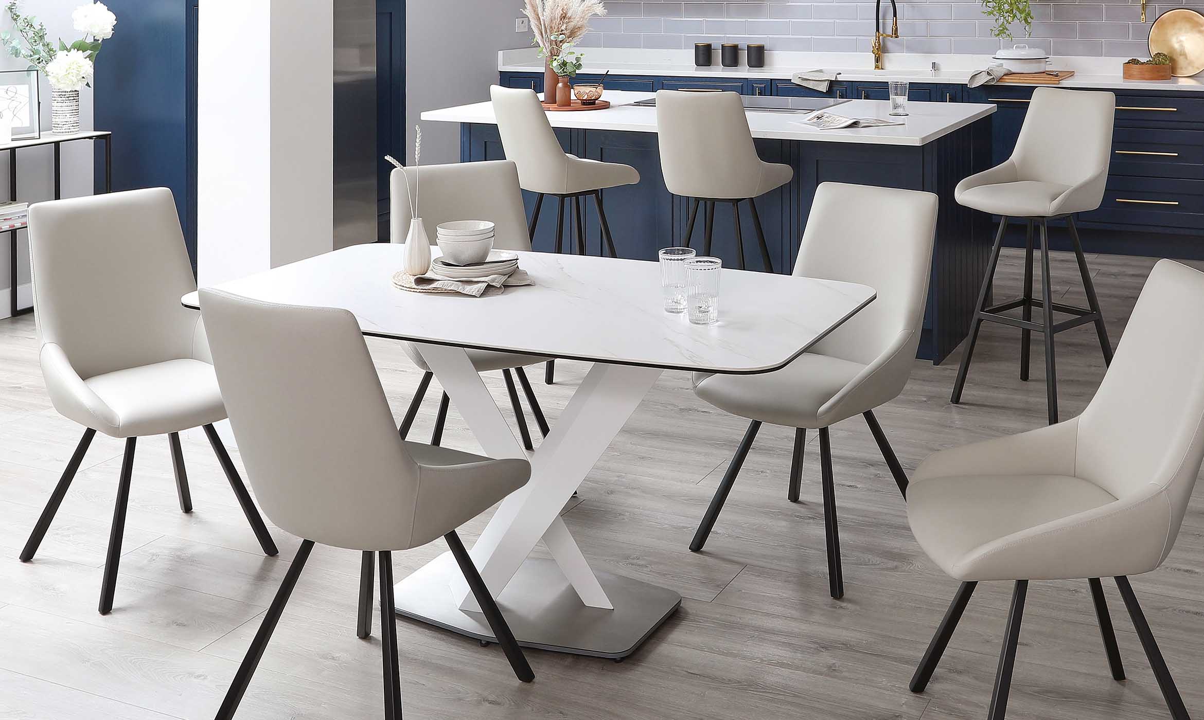 Theo Light Grey Faux Leather Dining Chair With Black Legs