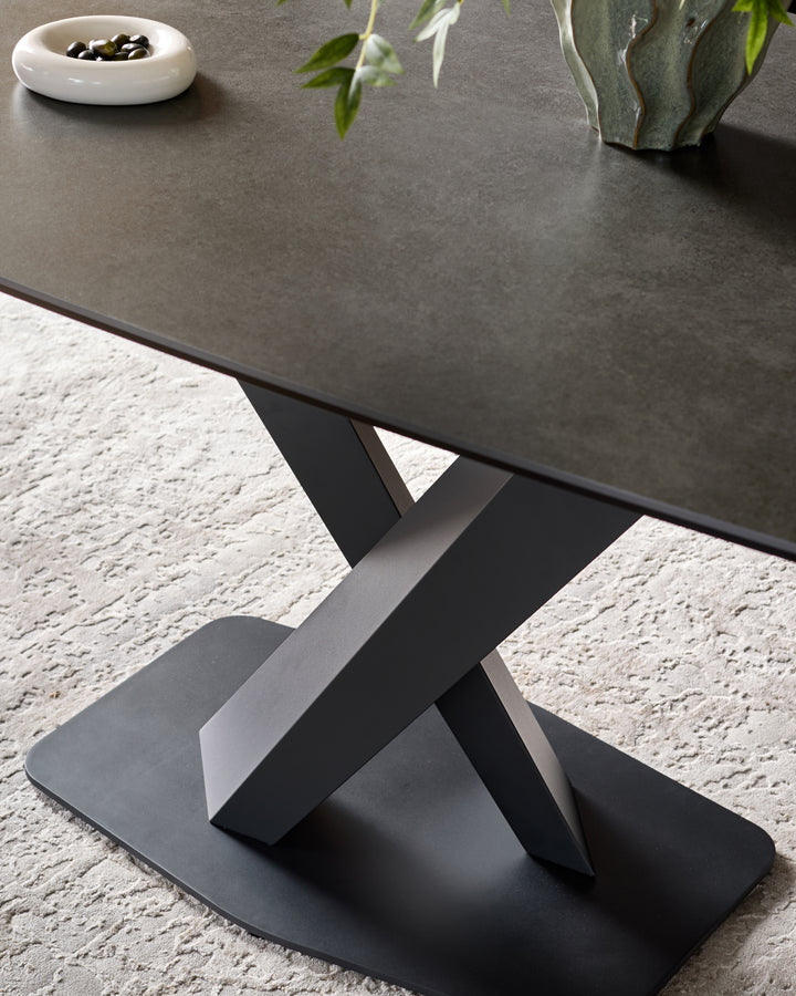 Carter Dark Grey Ceramic Pedestal 6 Seater Dining Table