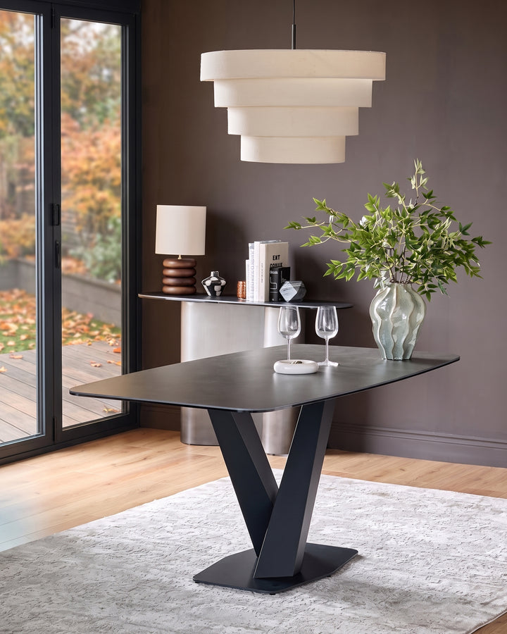 Carter Dark Grey Ceramic Pedestal 6 Seater Dining Table
