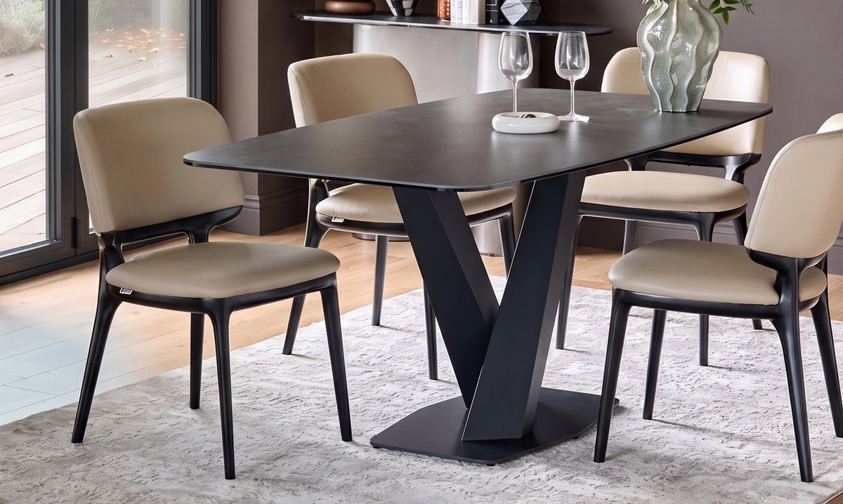 Carter Dark Grey Ceramic Pedestal 6 Seater Dining Table