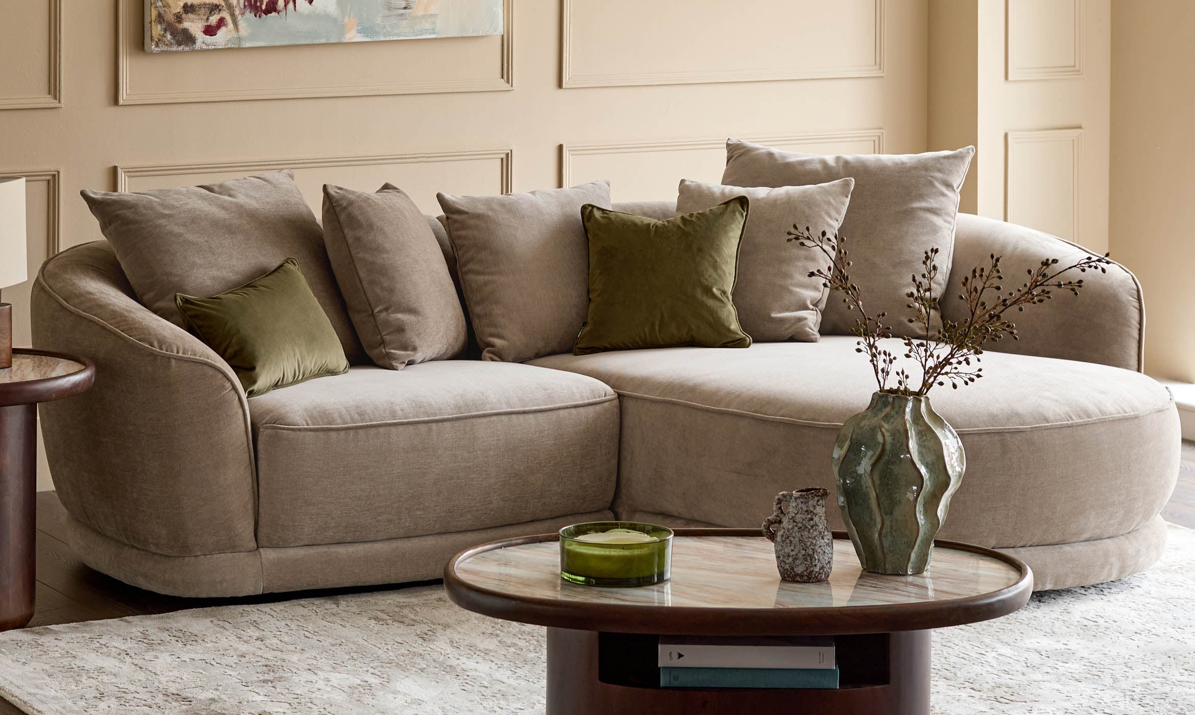 Caspian mink chenille right hand corner chaise sofa