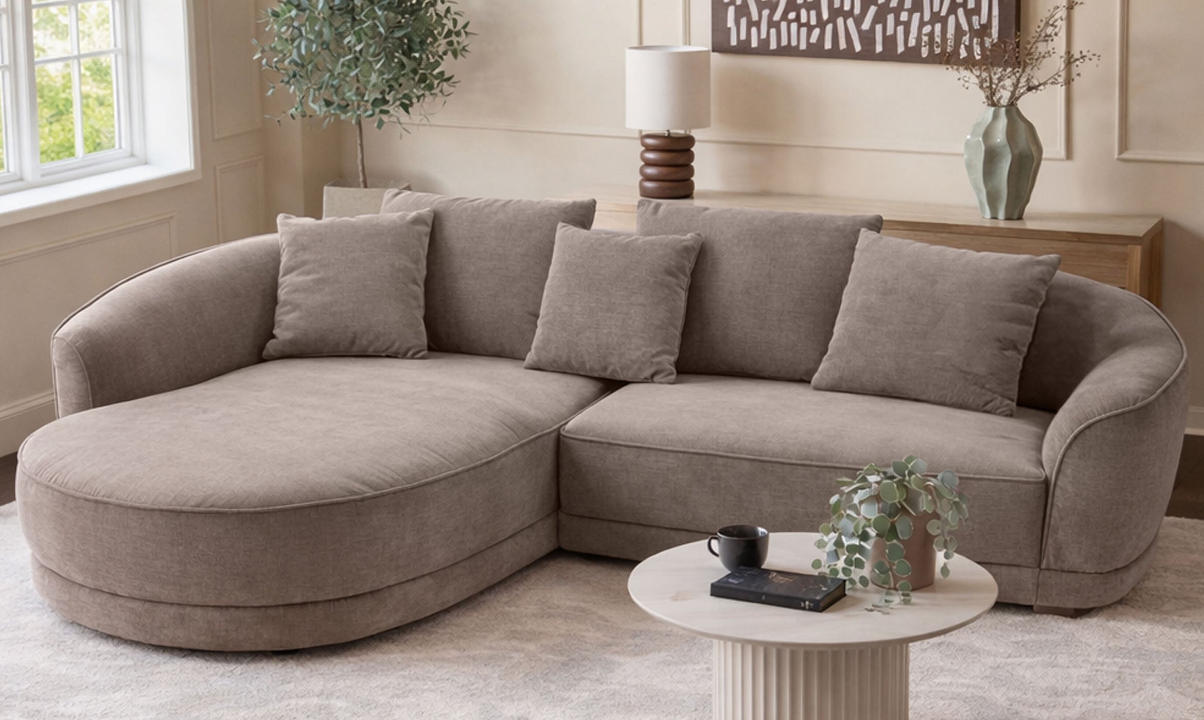 Caspian mink chenille left hand corner chaise sofa