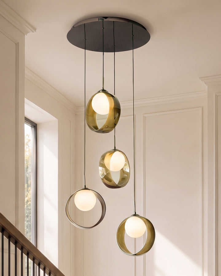 Chloe green glass LED 4 drop adjustable pendant light